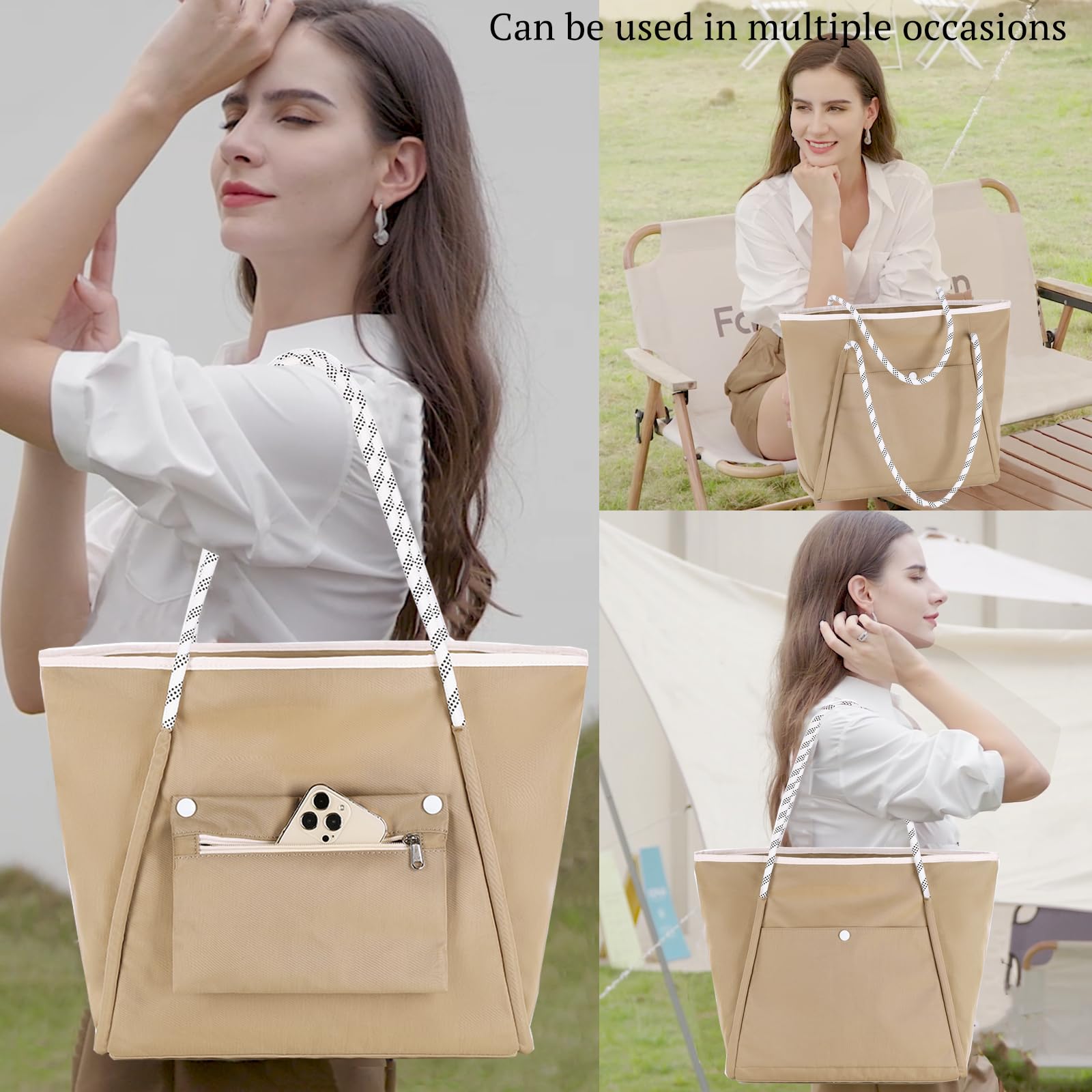 BTOOP Waterproof & Sandproof Beach Tote Bag for Women - Large Zippered Pool Bag for Vacation, Travel & Holiday - Perfect for Beach Trips, Swimming & Summer Outings