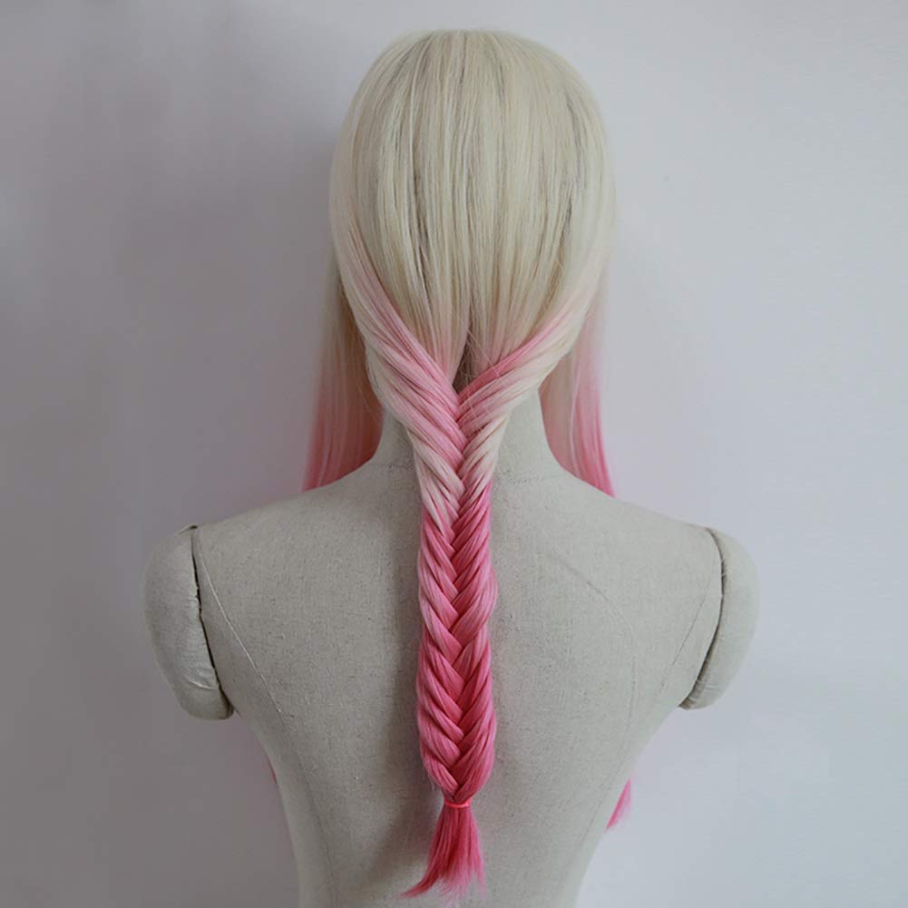 Long Straight Synthetic Hair Wigs for Women - Heat Resistant Freetress Wig with Gradient Pink & Blonde Highlights | Perfect for Cosplay, Parties & Daily Wear (Pink+Blonde)