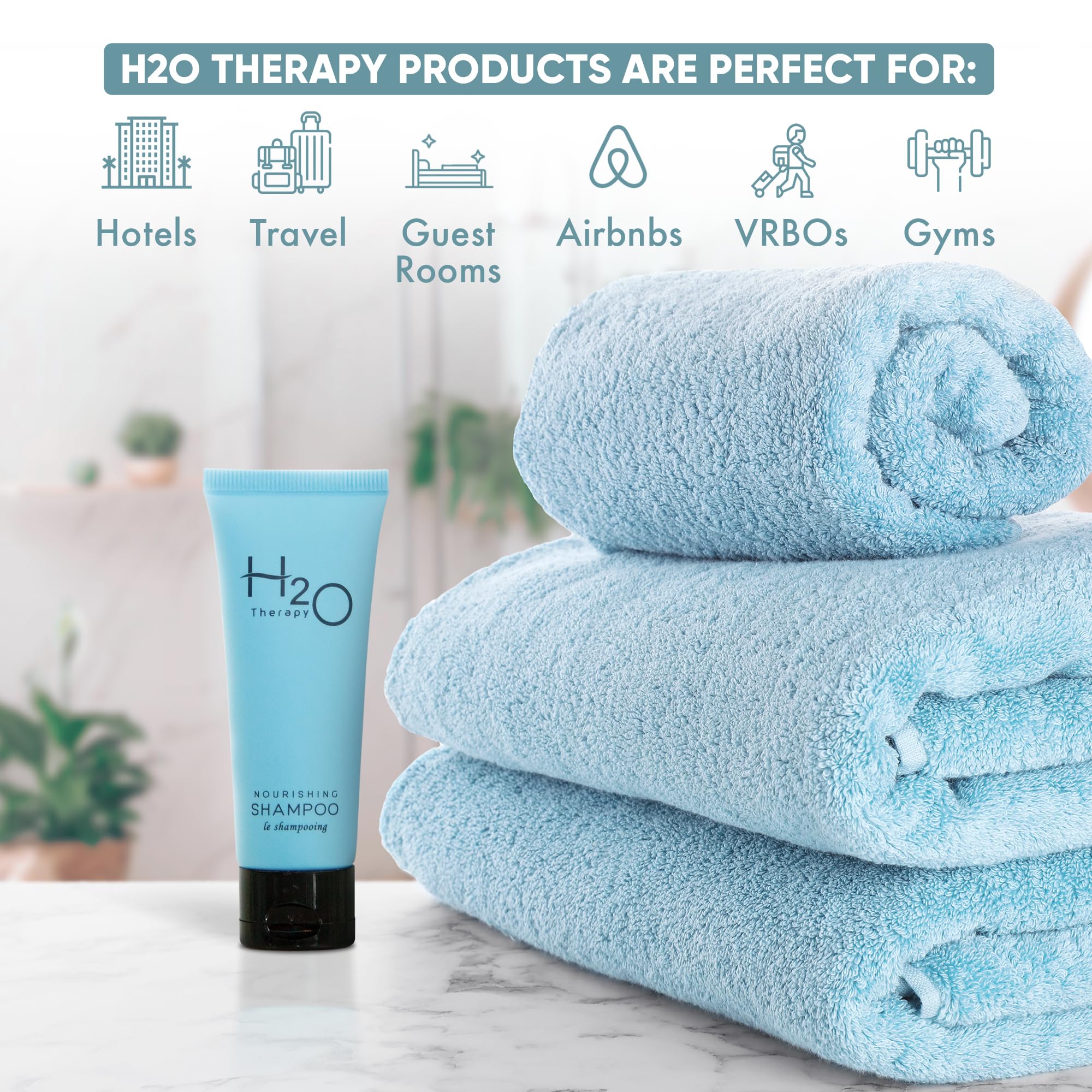 H2O Therapy Shampoo & Body Wash Travel Size - 1 oz Bottles (Pack of 300) | Hotel & Hospitality Amenities | Perfect for Hotels, Gyms, Spas & Travel Toiletries