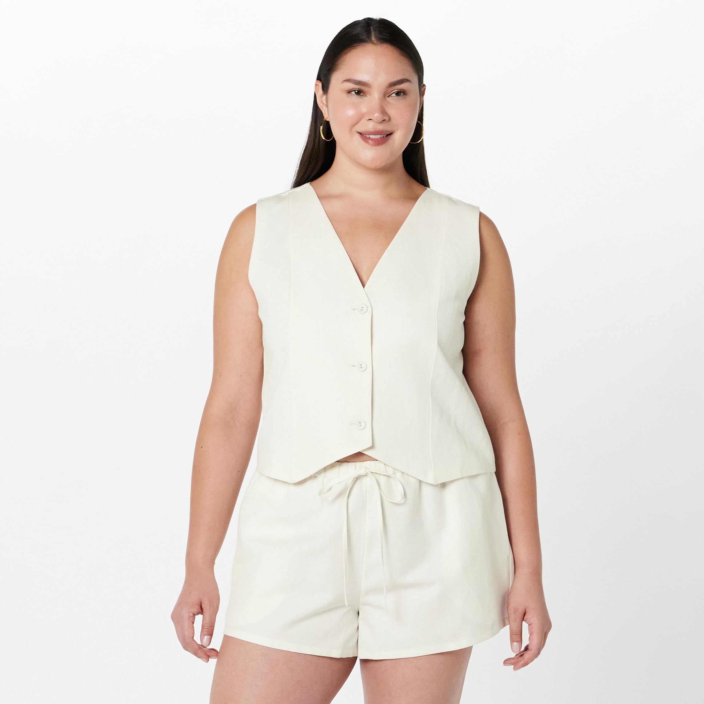 The Drop Women's ESMA Linen Vest - Lightweight Summer Layering Piece for Casual Outfits & Beach Cover-Up