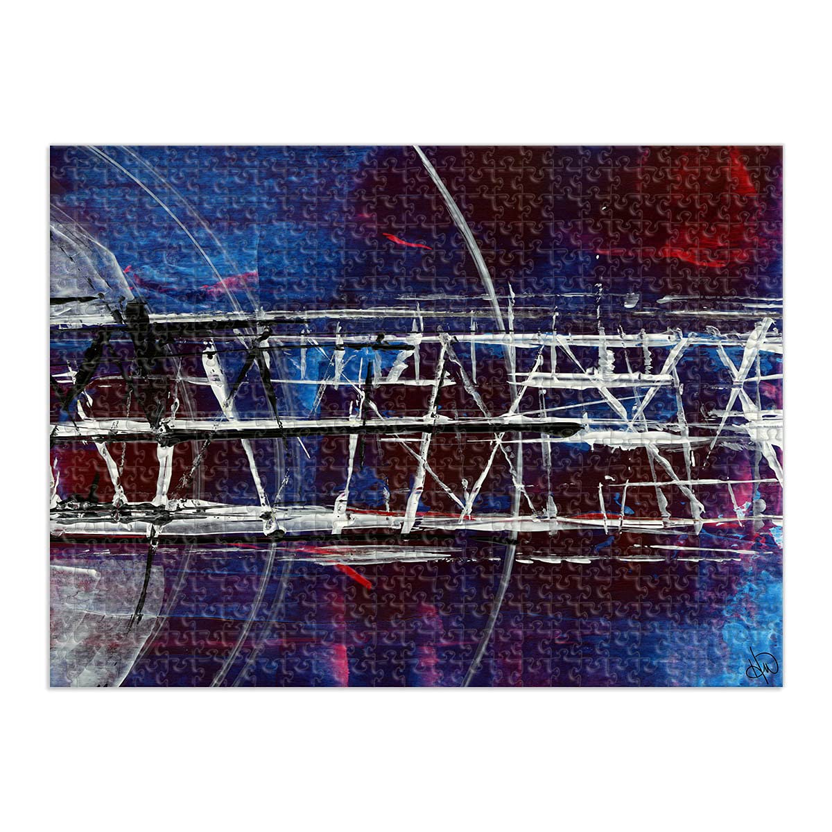 750-Piece Art Jigsaw Puzzle for Adults - Radio Burgundy & Blue Linear Abstract Puzzle Gallery | Challenging Brain Teaser for Family Game Night & Stress Relief