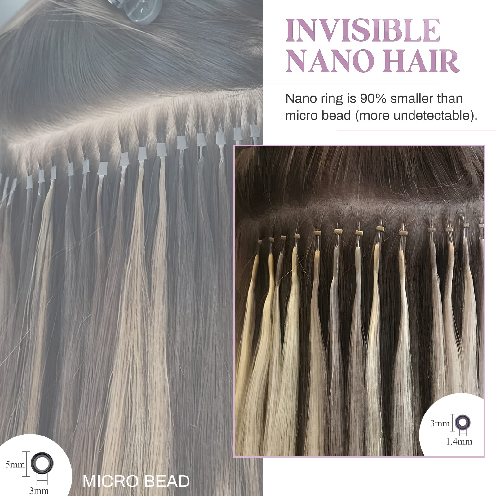 MY-LADY 22 Inch Nano Bead Hair Extensions - 50 Strands 50g Human Hair Invisible Nano Ring Extensions with Pre-Bonded Cold Fusion Natural Tips - #99J Wine Red - Perfect for Daily Wear, Parties & Special Occasions