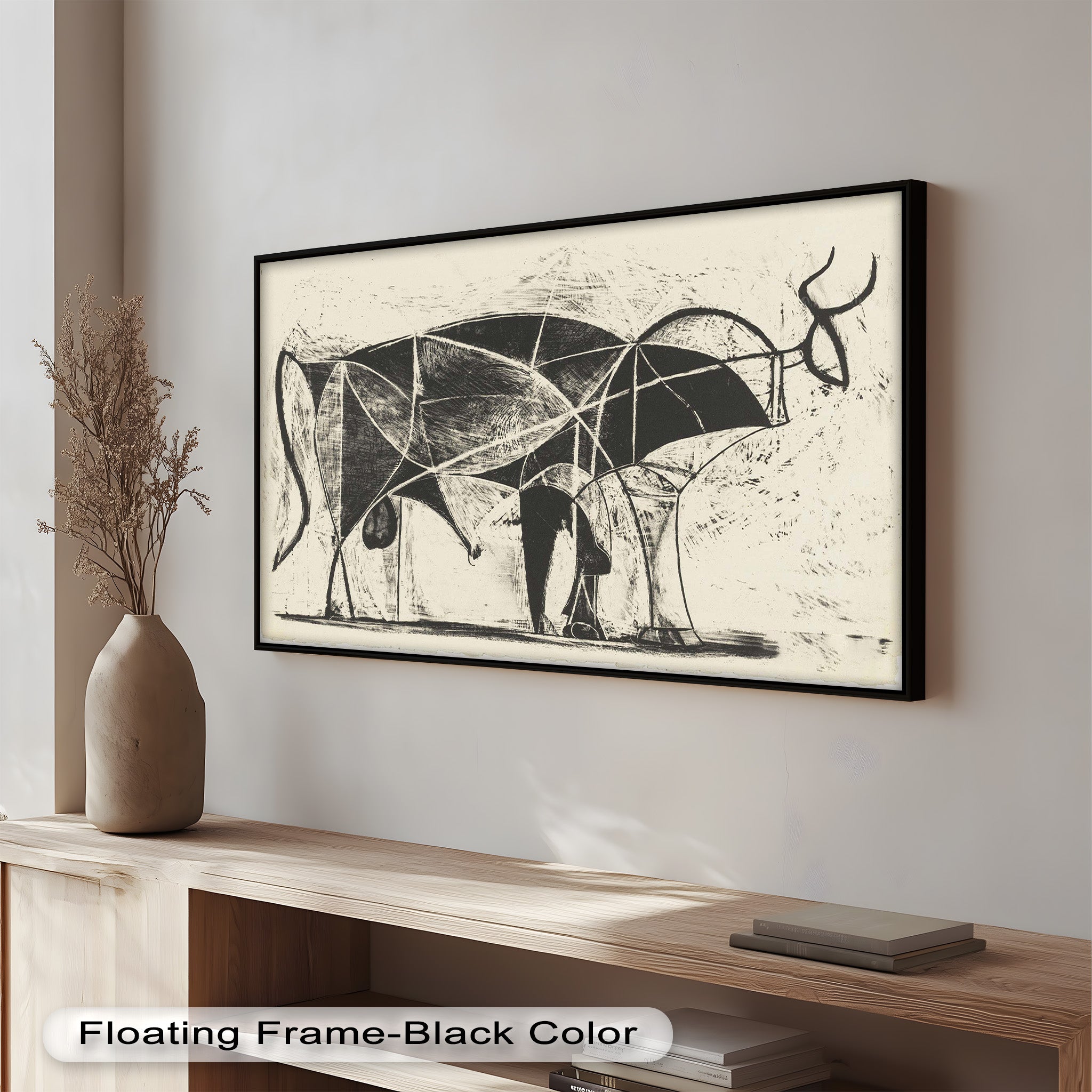 Abstract Bull Sketch Wall Art - Modern Cubist Oil Painting for Living Room, Office & Gallery Decor