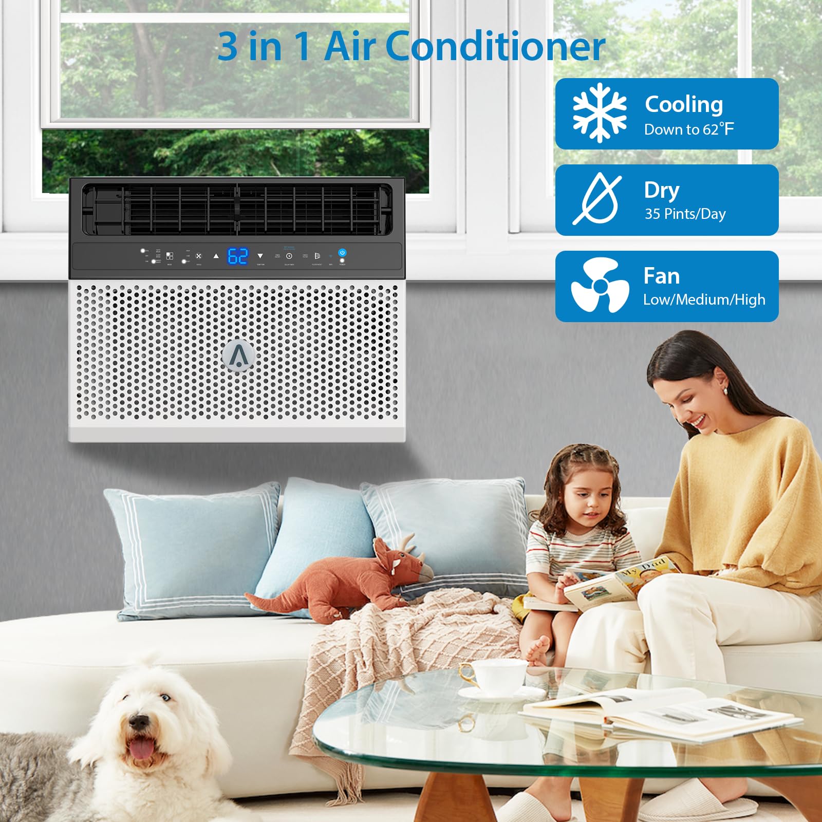 6000 BTU U-Shaped Window Air Conditioner - Cools Rooms Up to 269 Sq.Ft - 6 Cooling Modes, Remote Control & 24H Timer - Quiet Home AC Unit for Bedroom, Living Room & Office - Open Window Design for Fresh Air & Flexibility