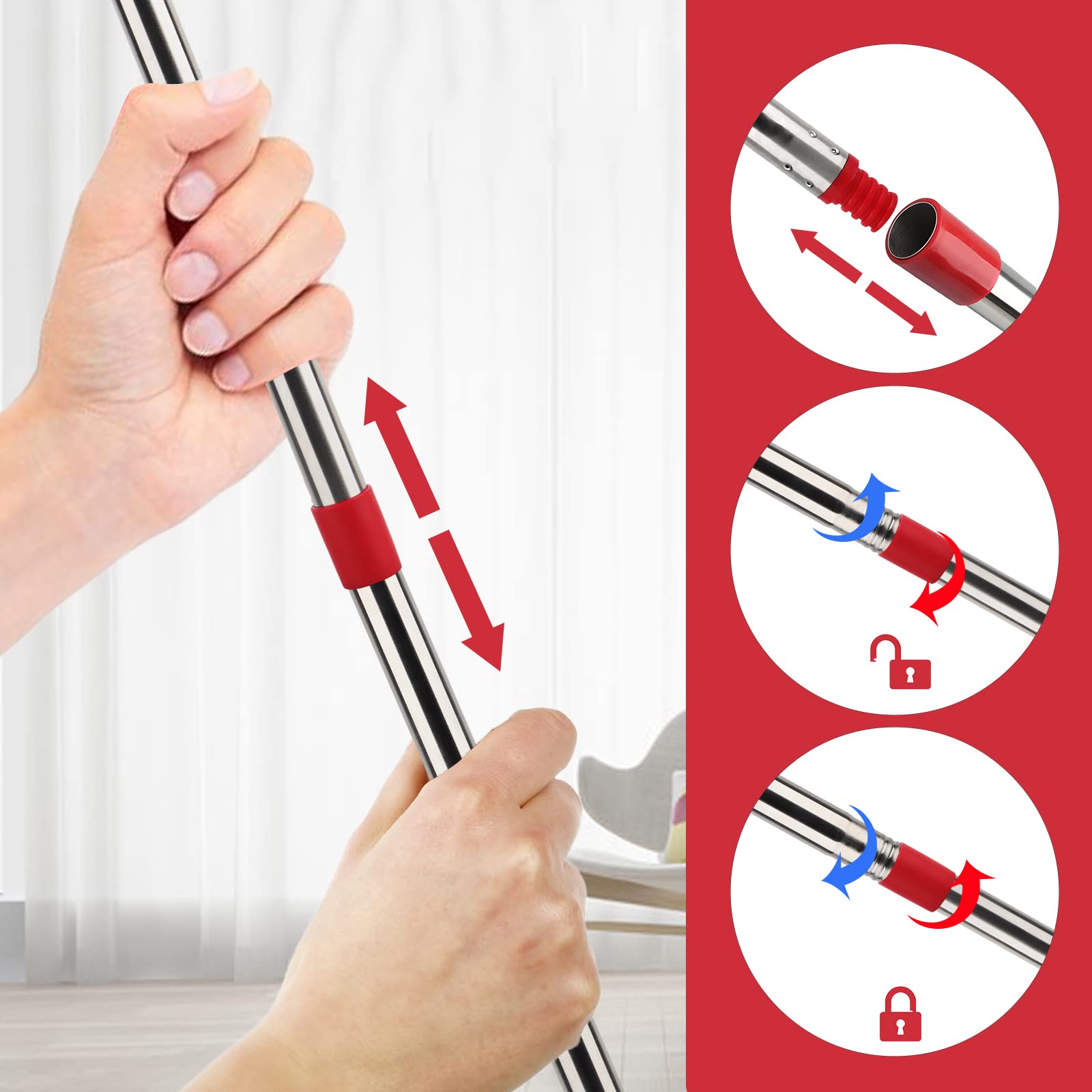 GreeSuit Replacement Handle for Vileda Turbo Spin Mop & EasyWring - 58 Inch Stainless Steel Mop Handle with 4 Sections, Easy Squeeze Design for Floor Cleaning - Perfect for Kitchen, Bathroom & Hardwood Floors