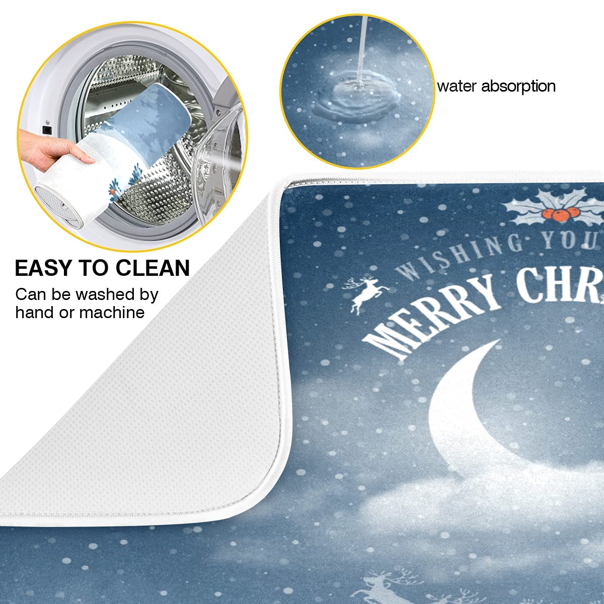 Premium Christmas-Themed Microfiber Dish Drying Mat - Super Absorbent, Heat Resistant Kitchen Counter Pad (16