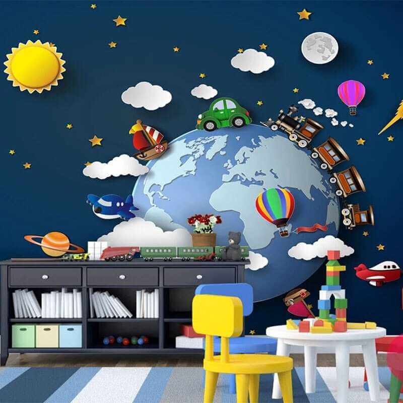 3D Train Wallpaper for Kids Room - High-Quality Wall Decor for Nursery & Playroom | Perfect for Boys & Girls Bedroom Decoration