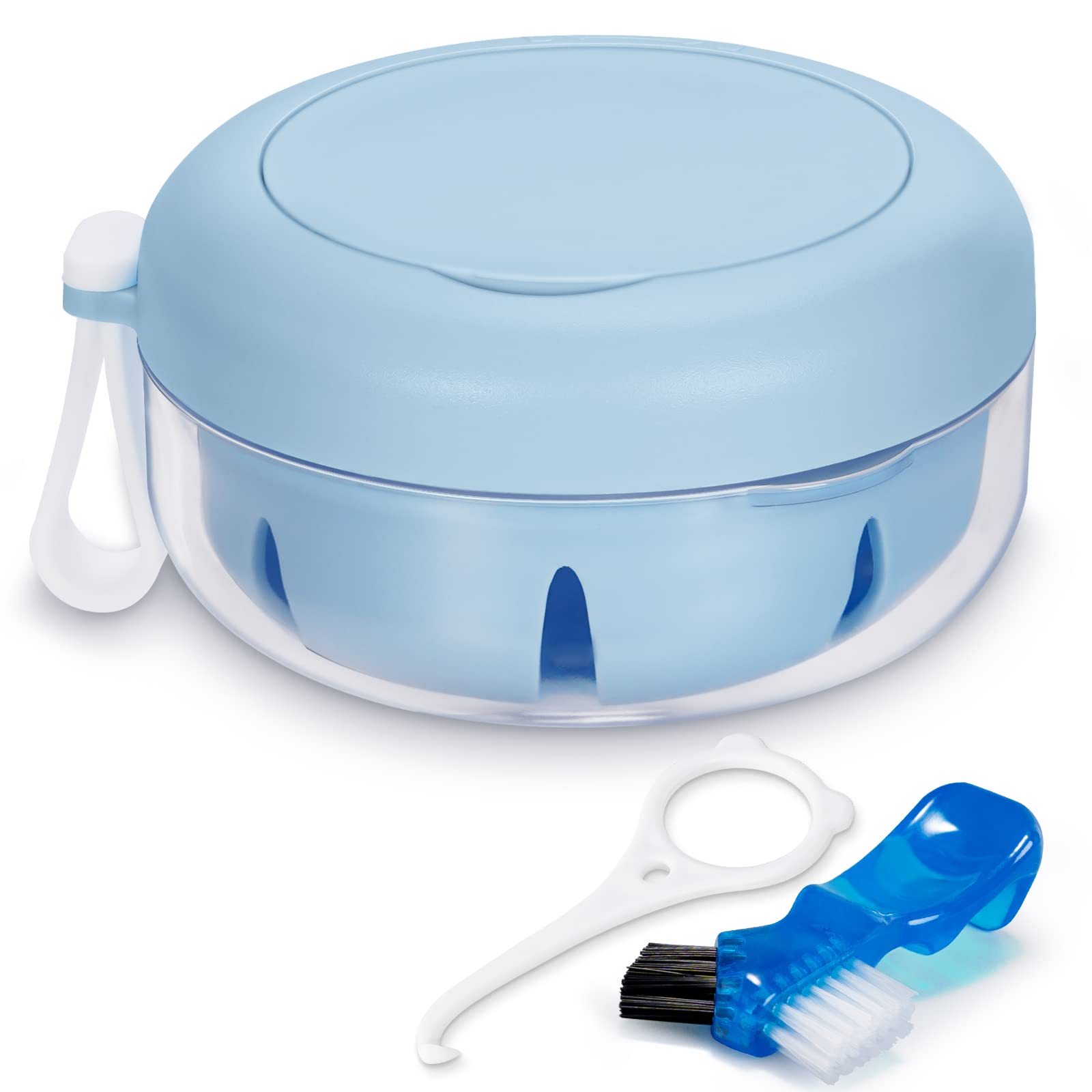 Leak Proof Denture Cup Kit for Travel - Retainer Case with Brush & Mirror for Denture Care