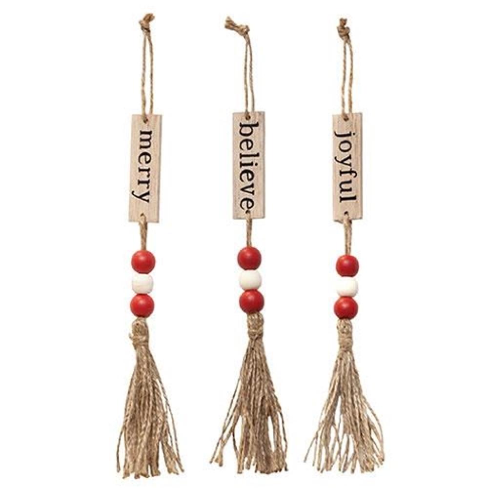 Stylish Small Tassel Ornament with Red & White Beads - 3 Assorted Designs - Perfect for Christmas Tree Decorations, Gift Wrapping & Home Décor