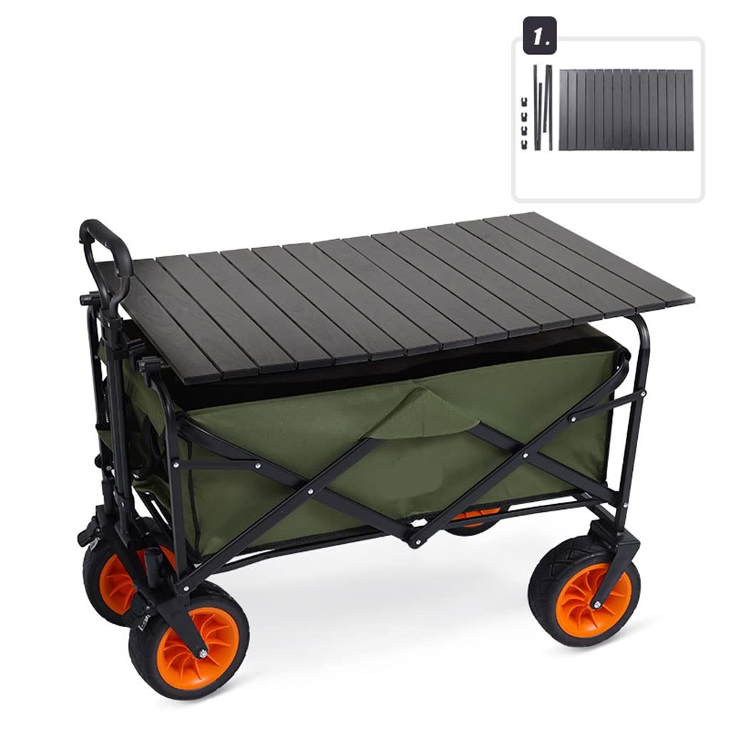 HXR Foldable Outdoor Camping Cart with Table Top - Portable Garden Picnic & Shopping Trolley Trailer - Green | Perfect for Camping, Beach Trips, Farmers Market & Outdoor Adventures