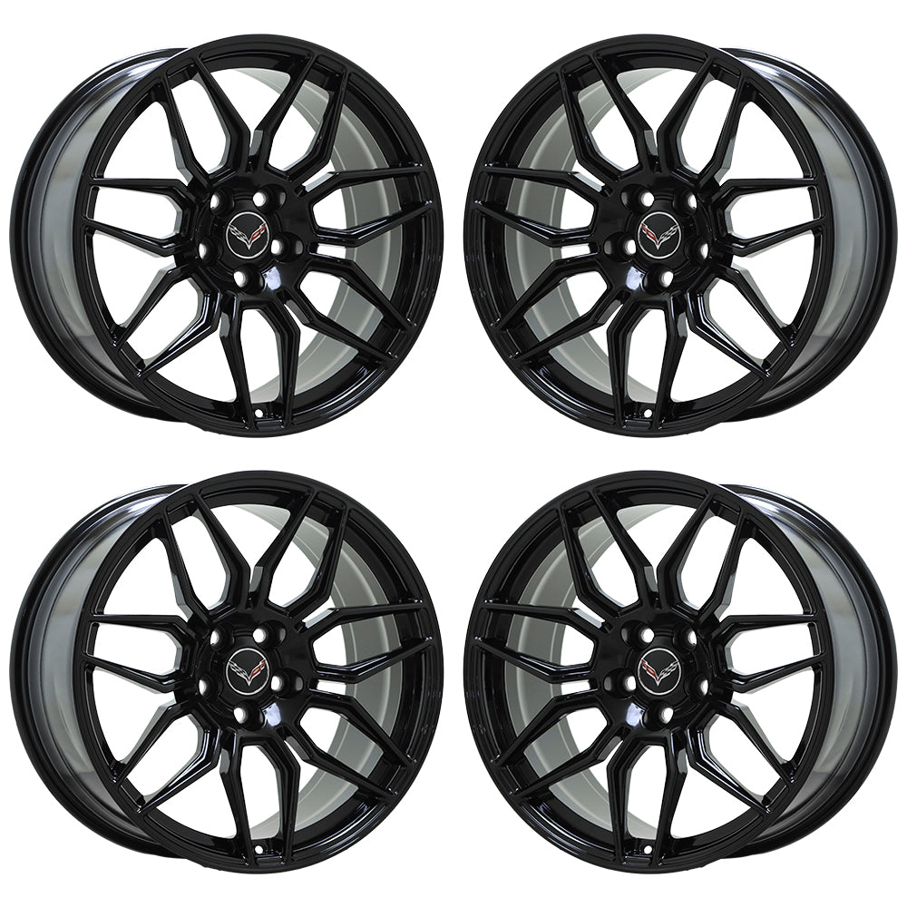 2021 Corvette C8 Gloss Black Factory Wheels Rims Set (95580 95581) - Direct Replacement & Exchange - Perfect for Performance Upgrades & Show Car Customization