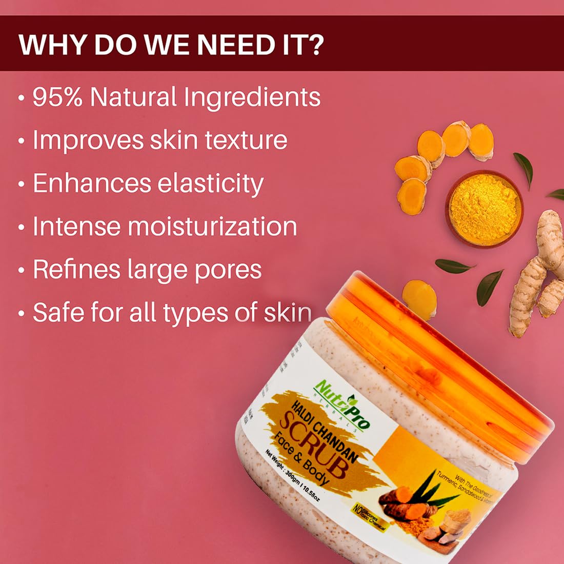 NutriPro Haldi Chandan Facial Kit 1200gm - 4-Piece Skincare Set with Scrub, Mask, Moisturizer & Face Gel for Radiant Glowing Skin | All Skin Types | Daily Beauty Routine & Spa Treatment