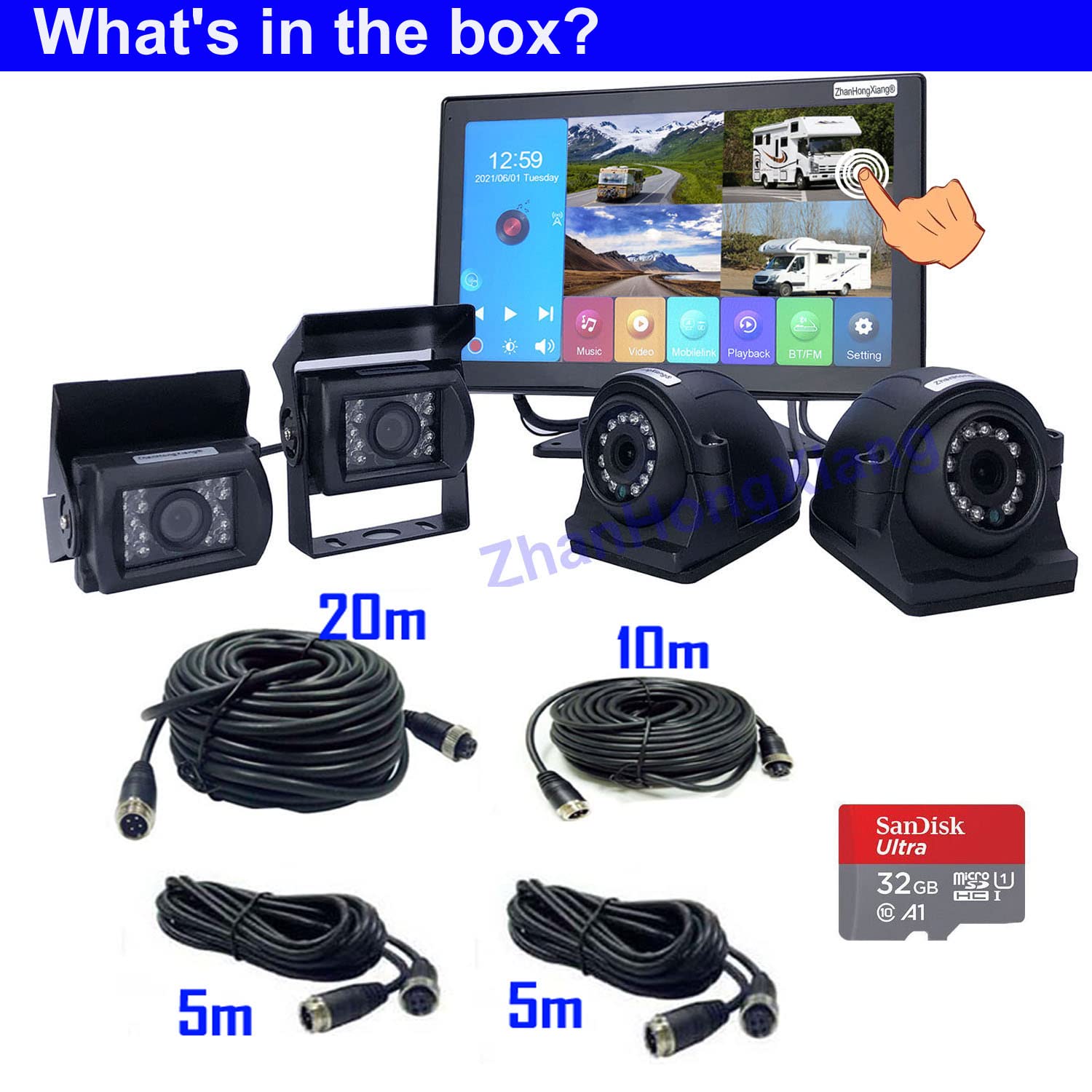 4K AHD 1080P Vehicle Reversing Camera DVR Monitor Kit - 4 Channel Front/Side/Rear View Parking Backup System with 10.1