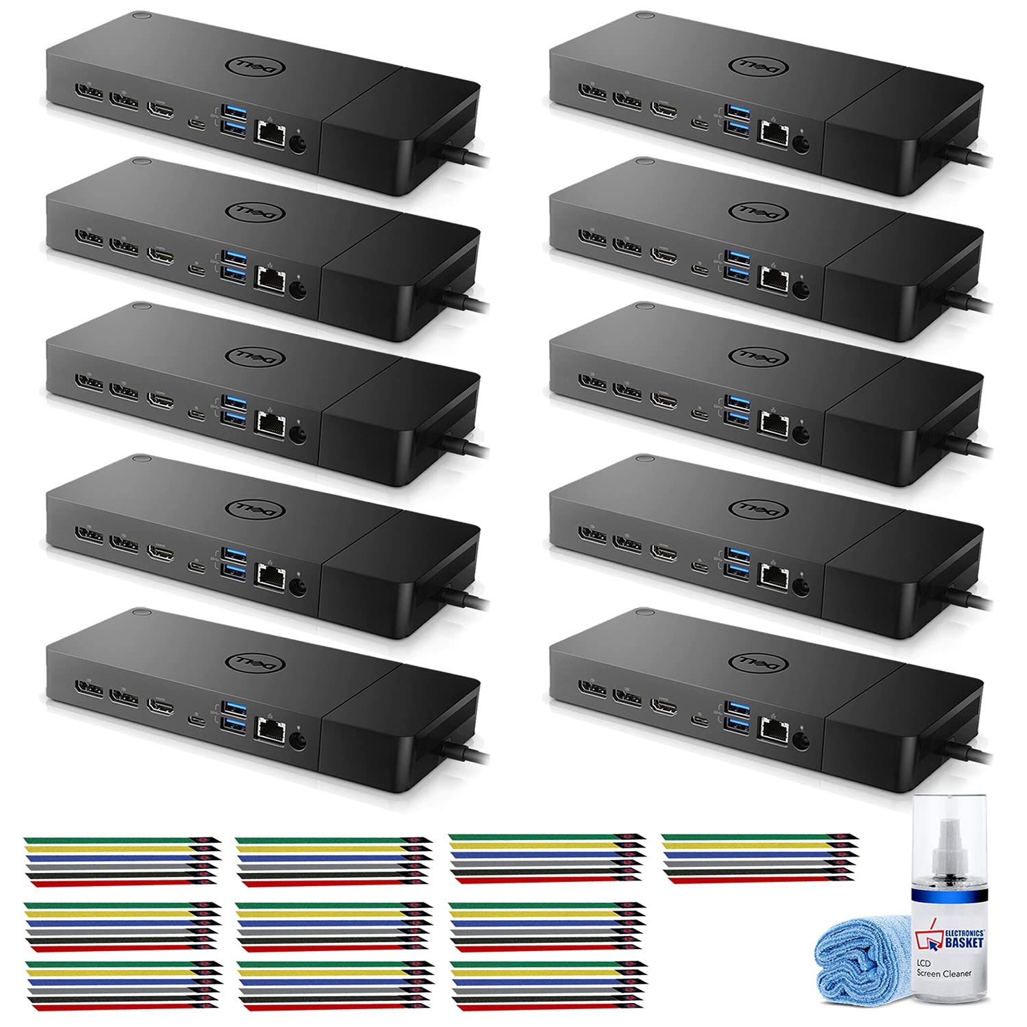 Dell WD19S 130W USB-C Docking Station with HDMI, DisplayPort, Ethernet - 10-Pack Bundle with LCD Screen Cleaner & 60 Cable Ties for Office, Home & Remote Work Setup