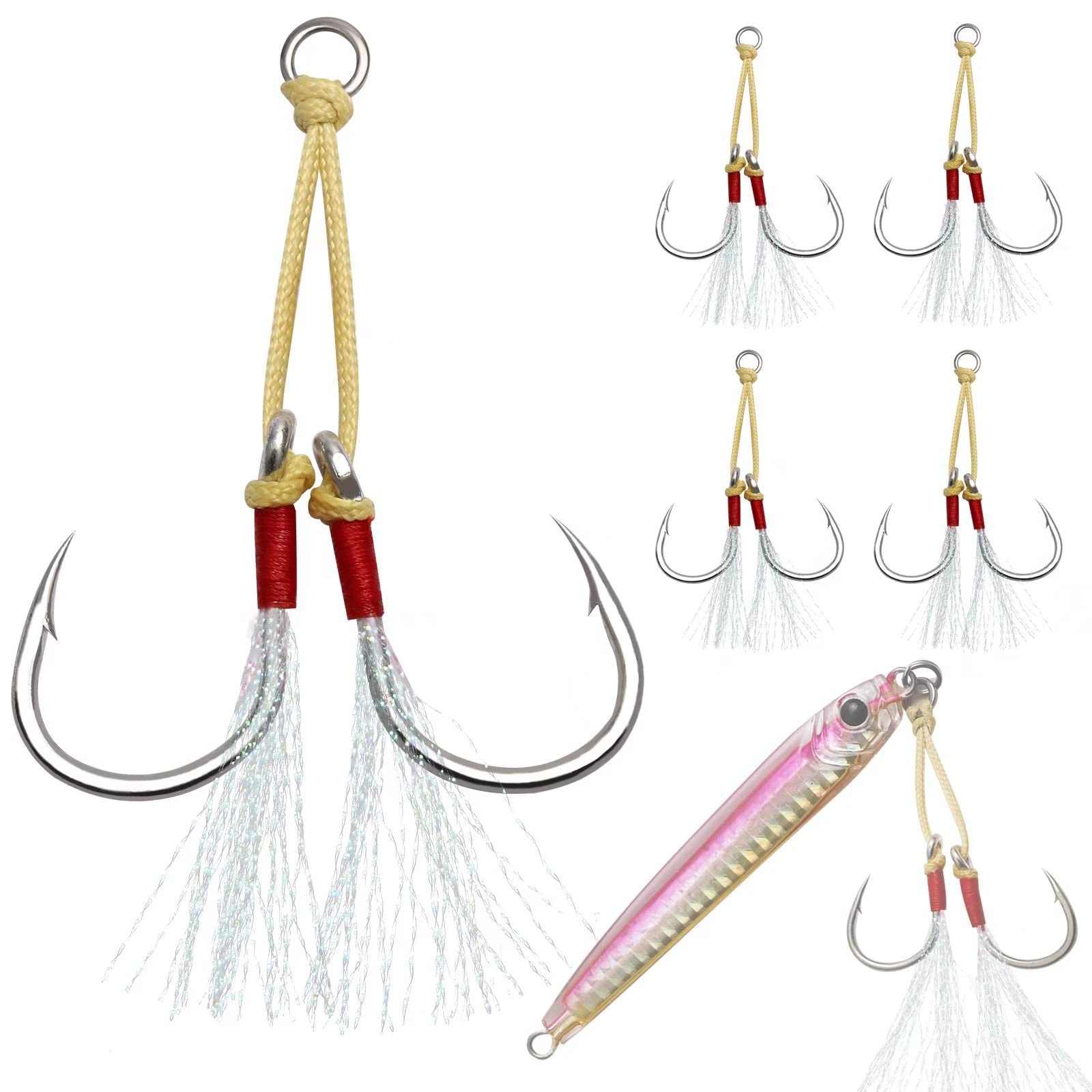 Dovesun Saltwater Fishing Jig Hooks - Slow Pitch Jigging Assist Hooks (6pcs, Sizes #1/0-#9/0) for Offshore, Deep Sea & Bottom Fishing