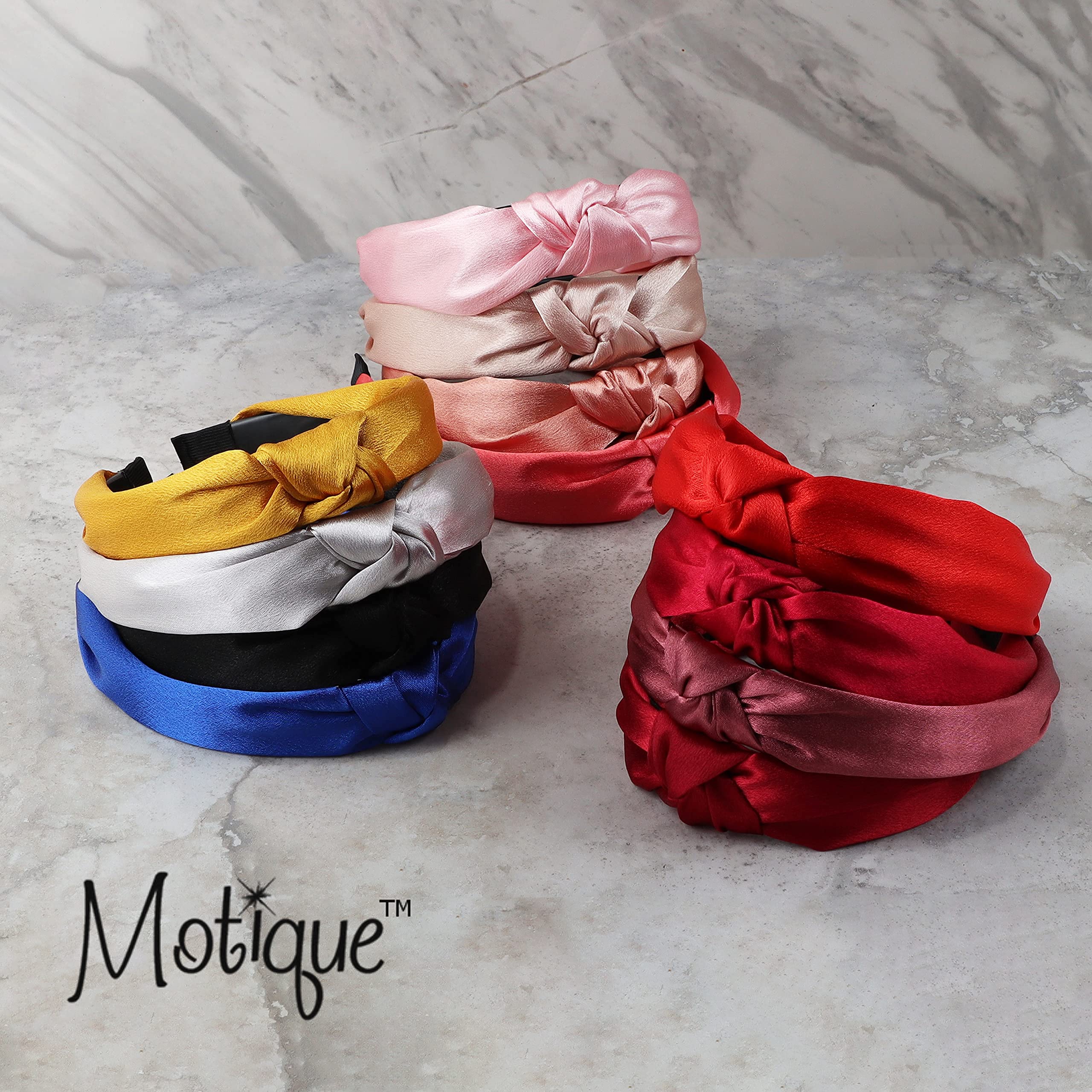 Motique Shiny Satin Turban Headband for Women & Girls - Soft Knotted Hair Accessory in Champagne - Perfect for Sleep, Yoga, and Fashion Styling