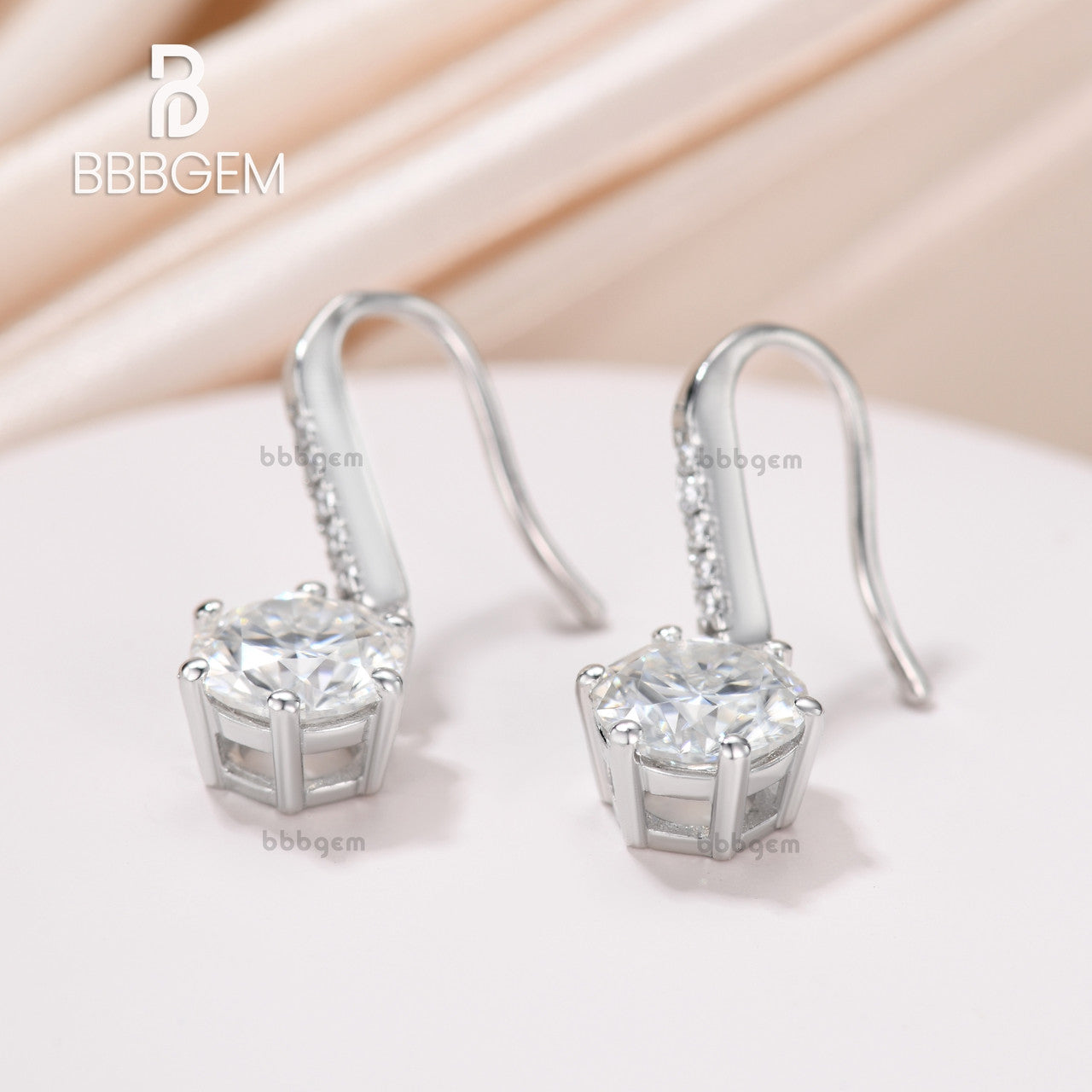 Minimalist Solitaire Round Moissanite Drop Earrings for Women - 18K White Gold Basket Set Dangle Hook Earrings - Perfect for Weddings, Parties & Everyday Elegance