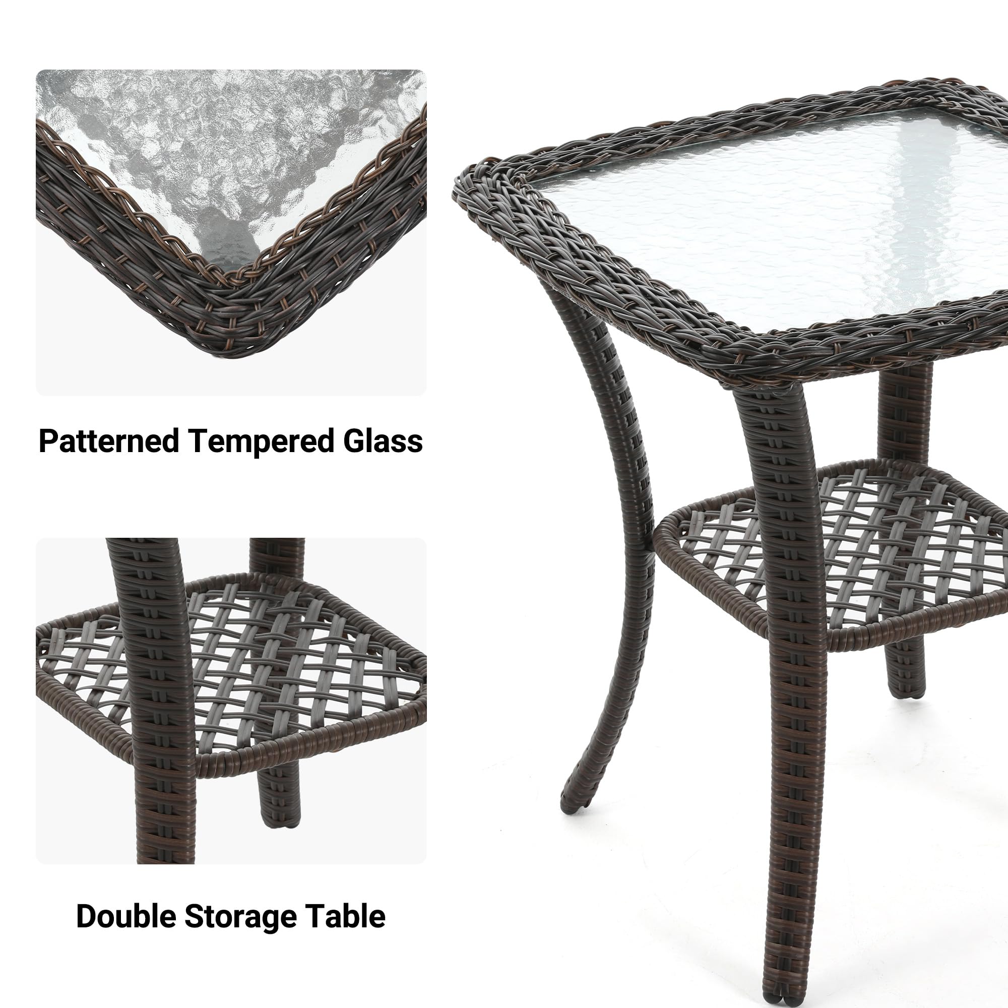 UDPATIO 3-Piece Outdoor Patio Furniture Set - 2 Swivel Rocking Chairs with Thick Cushions & Glass Coffee Table - All-Weather Wicker Glider Chairs for Porch, Deck, Backyard, Garden (Grey) | Perfect for Relaxing, Entertaining & Outdoor Lounging
