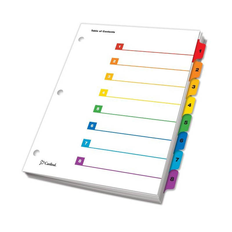 OneStep Printable Table of Contents Dividers with Tabs - 1 to 8 Index Pages, Letter Size (8.5