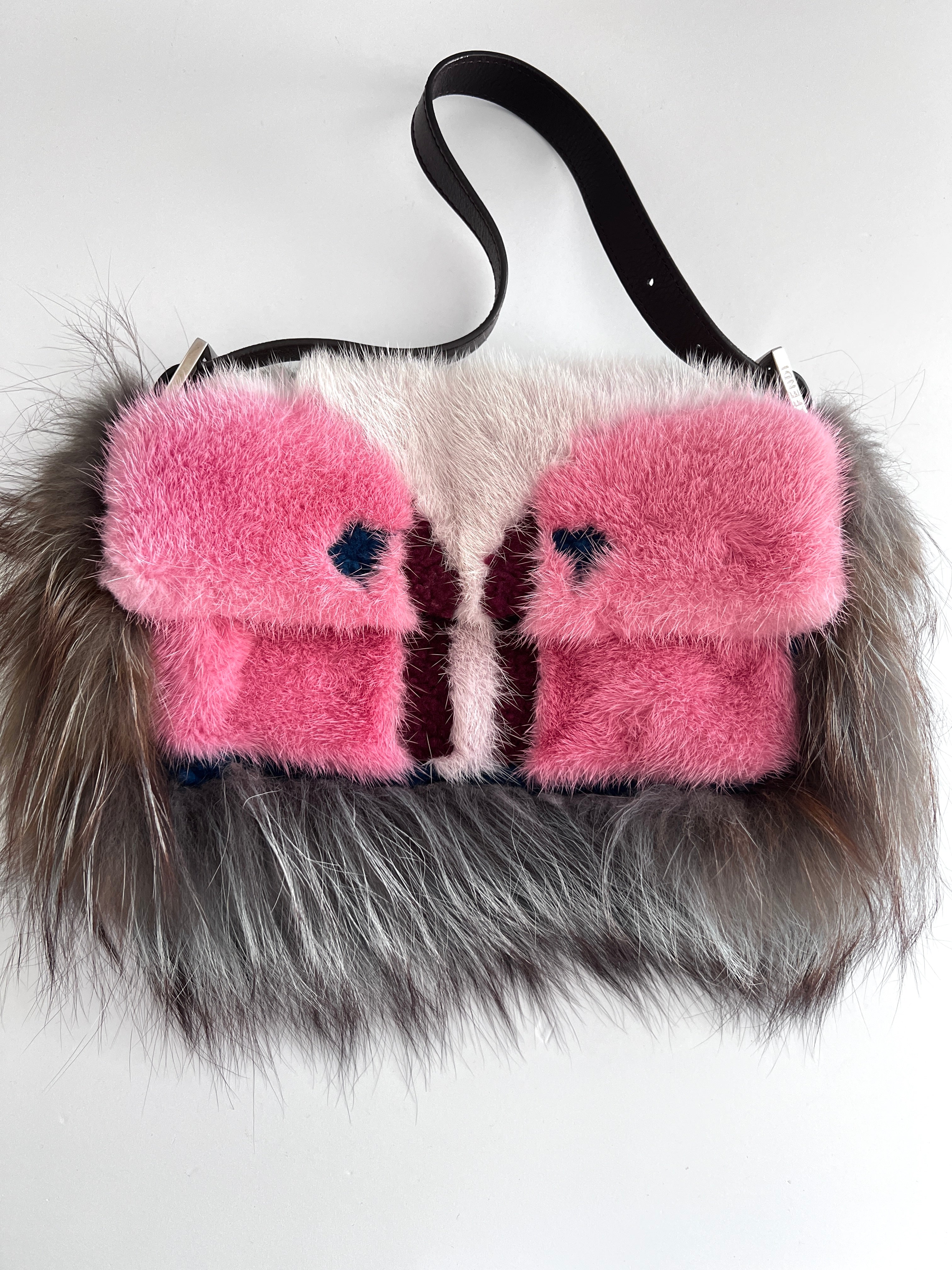 Fendi Luxury Mink & Fox Fur Baguette Handbag for Women | Designer Shoulder Bag | Perfect for Evening Parties, Weddings & Special Occasions
