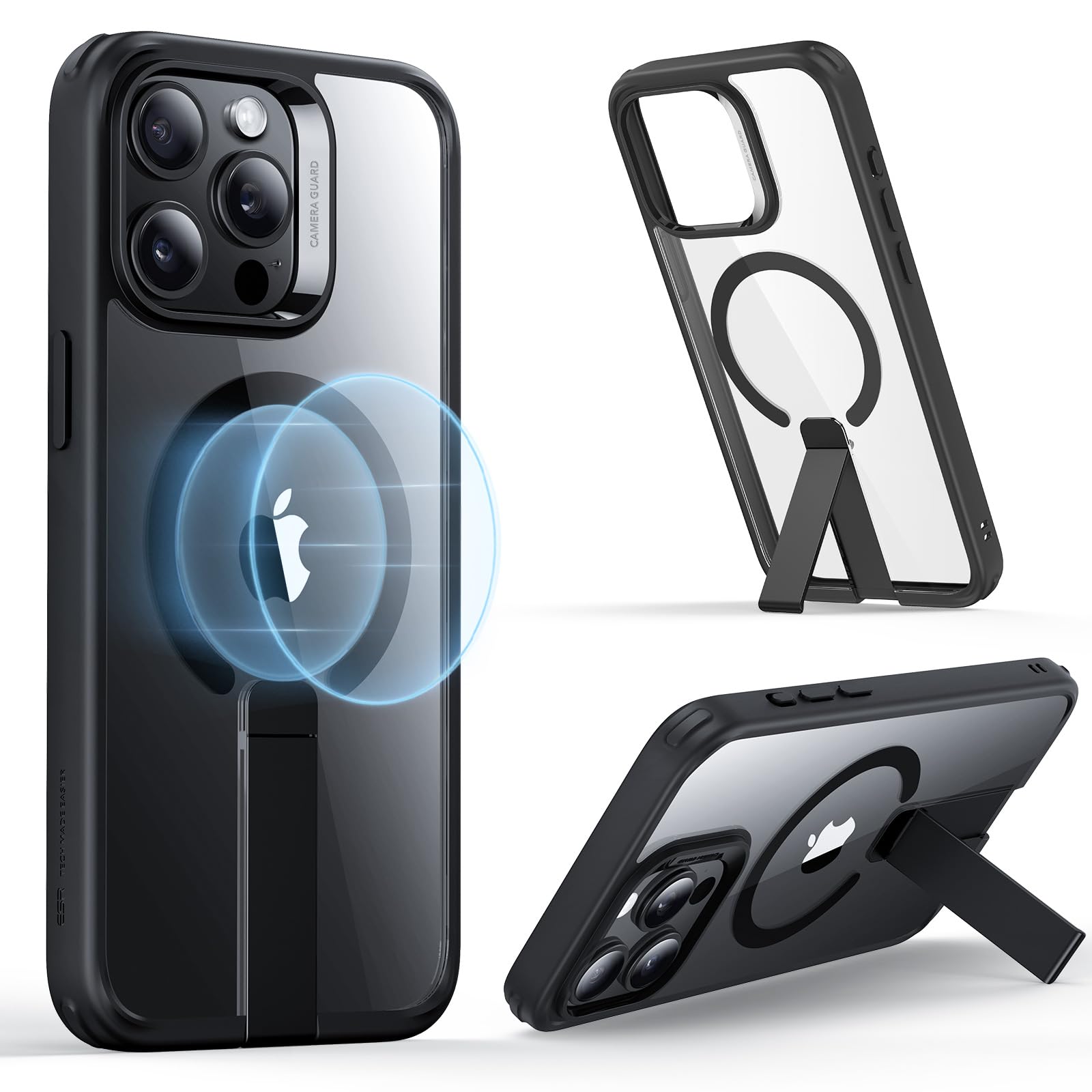 ESR for iPhone 15 Pro Max Case with MagSafe - Military-Grade Drop Protection & Adjustable Kickstand | Slim Clear Black Cover | Perfect for Work, Travel & Everyday Use