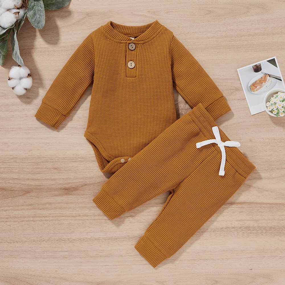 Thorn Tree Newborn Baby Clothes Set - Soft Cotton Knitted Romper & Long Pants 2-Piece Outfit for Boys & Girls | Perfect for Fall Season, Photoshoots & Daily Wear