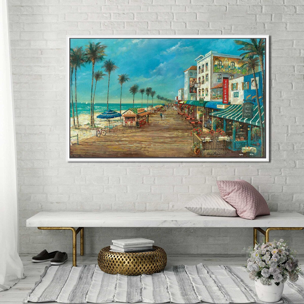 A Day On The Boardwalk by Ruane Manning - Floating Canvas Wall Art Print - Perfect for Beach House Decor, Living Room & Office Wall Decor