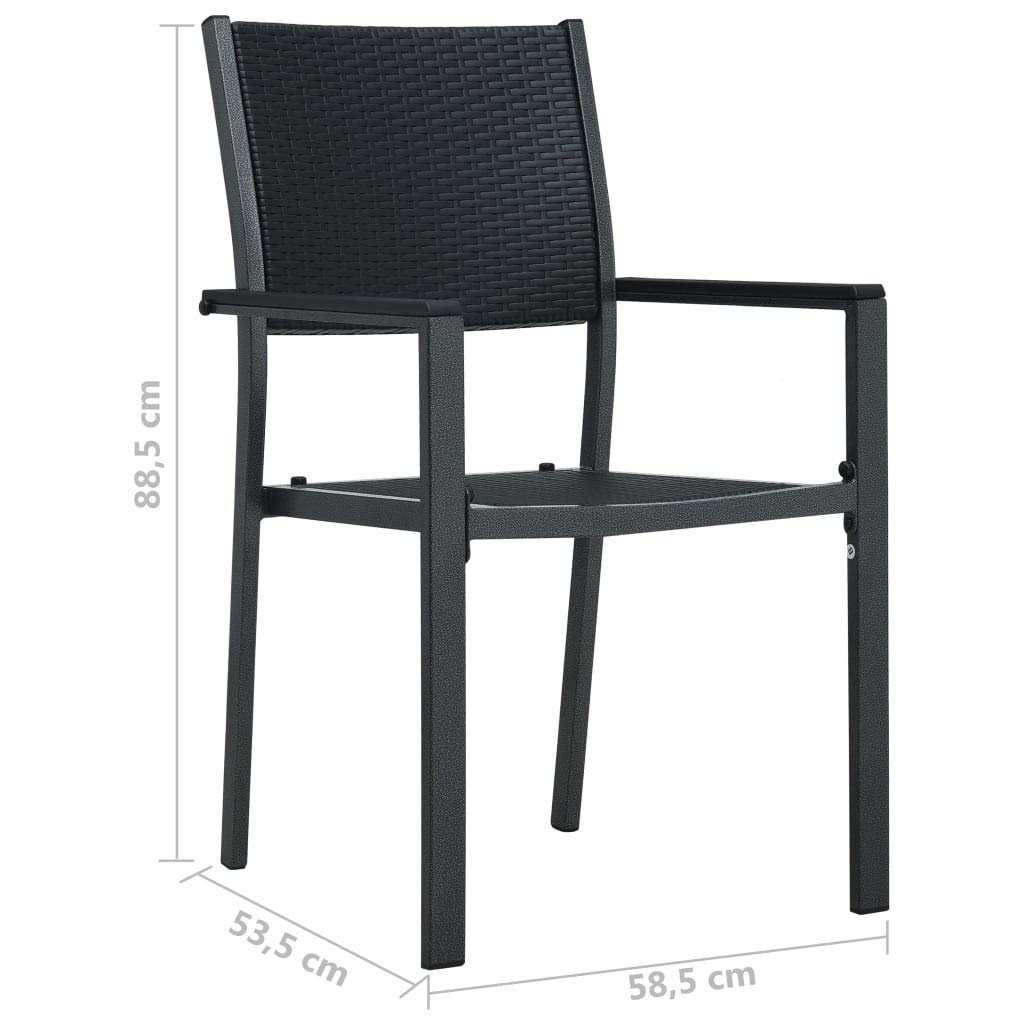 4 Pack Black Metal Garden Chairs with Armrests - Plastic Rattan Look Outdoor Patio Furniture for Lawn, Backyard, Poolside & Garden Relaxation