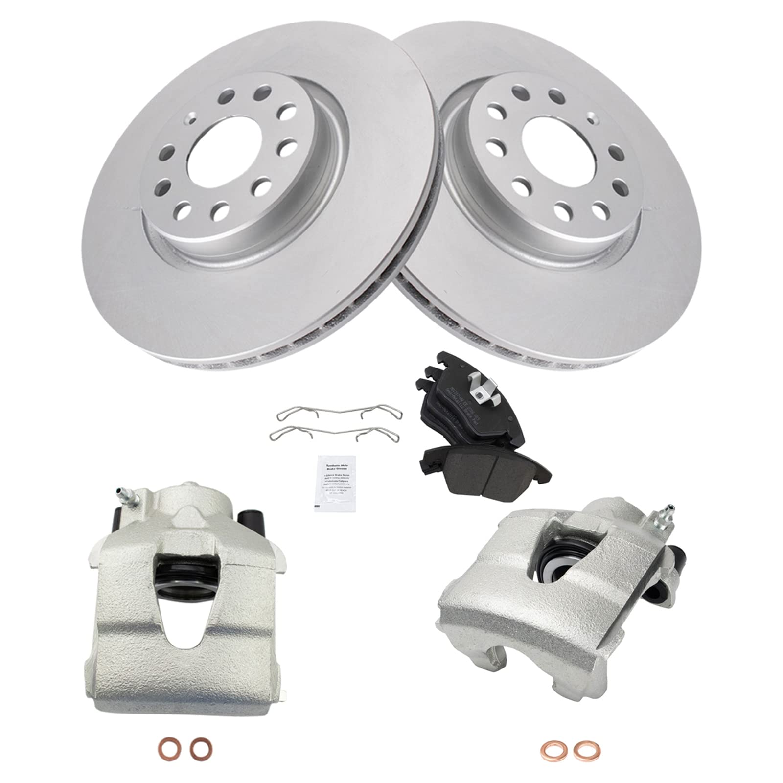Premium TRQ Front Brake Pad & Rotor Kit - Semi-Metallic Vented G-Coated Brake Caliper Set for 2009-2011 Audi A3 Quattro - Perfect for City Driving & Performance Upgrades