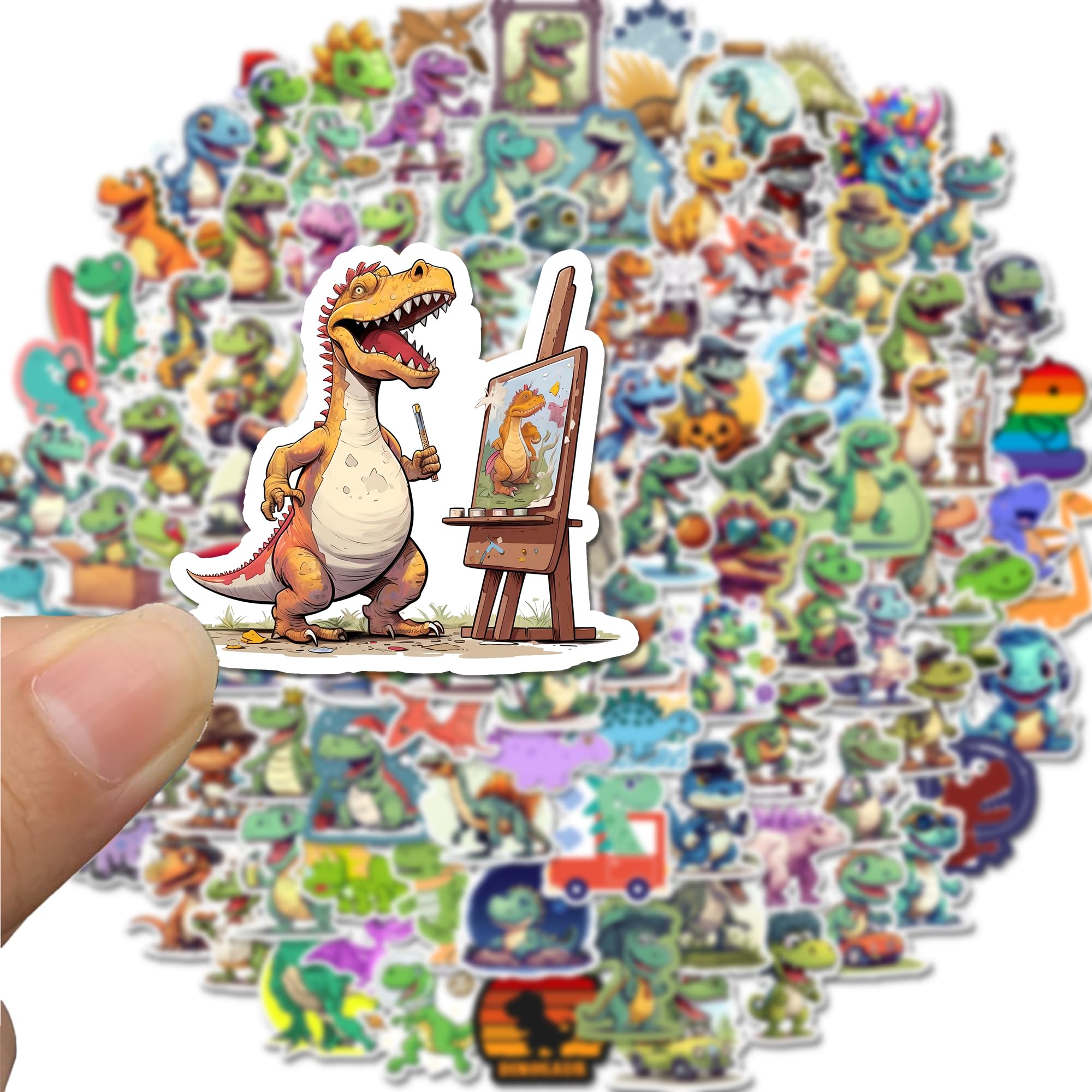 100PCS Cute Dinosaur Stickers for Kids - Waterproof Vinyl Dino Decals for Laptop, Notebook, Water Bottle - Perfect for Birthday Party Favors, Classroom Rewards & Scrapbooking