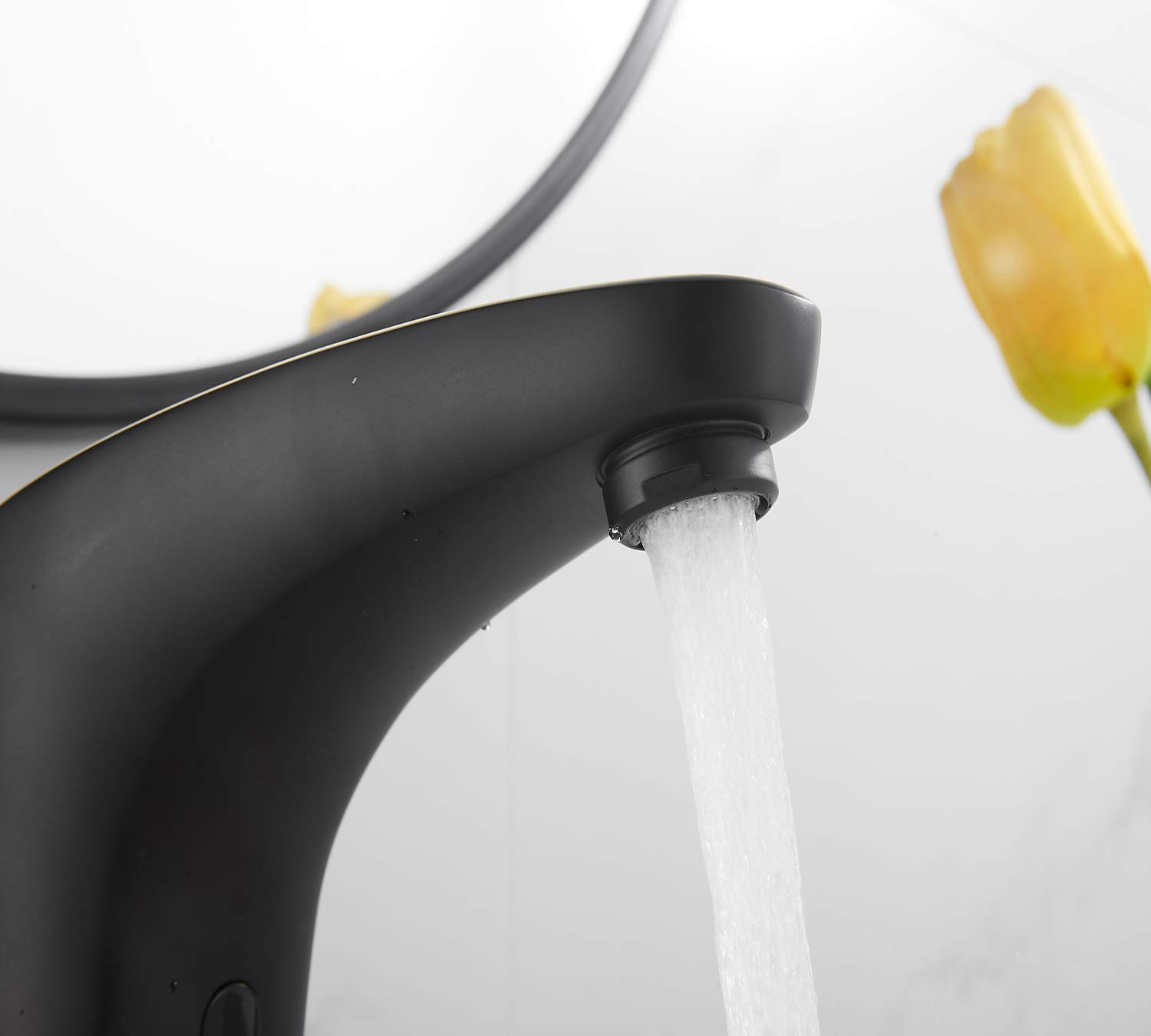 Automatic Touchless Bathroom Sink Faucet - Matte Black Sensor Faucet with Control Box & Temperature Mixer Valve - Dual Powered (Battery/AC) for Vanity, Lavatory, or Basin - Perfect for Modern Homes, Public Restrooms & Water Conservation