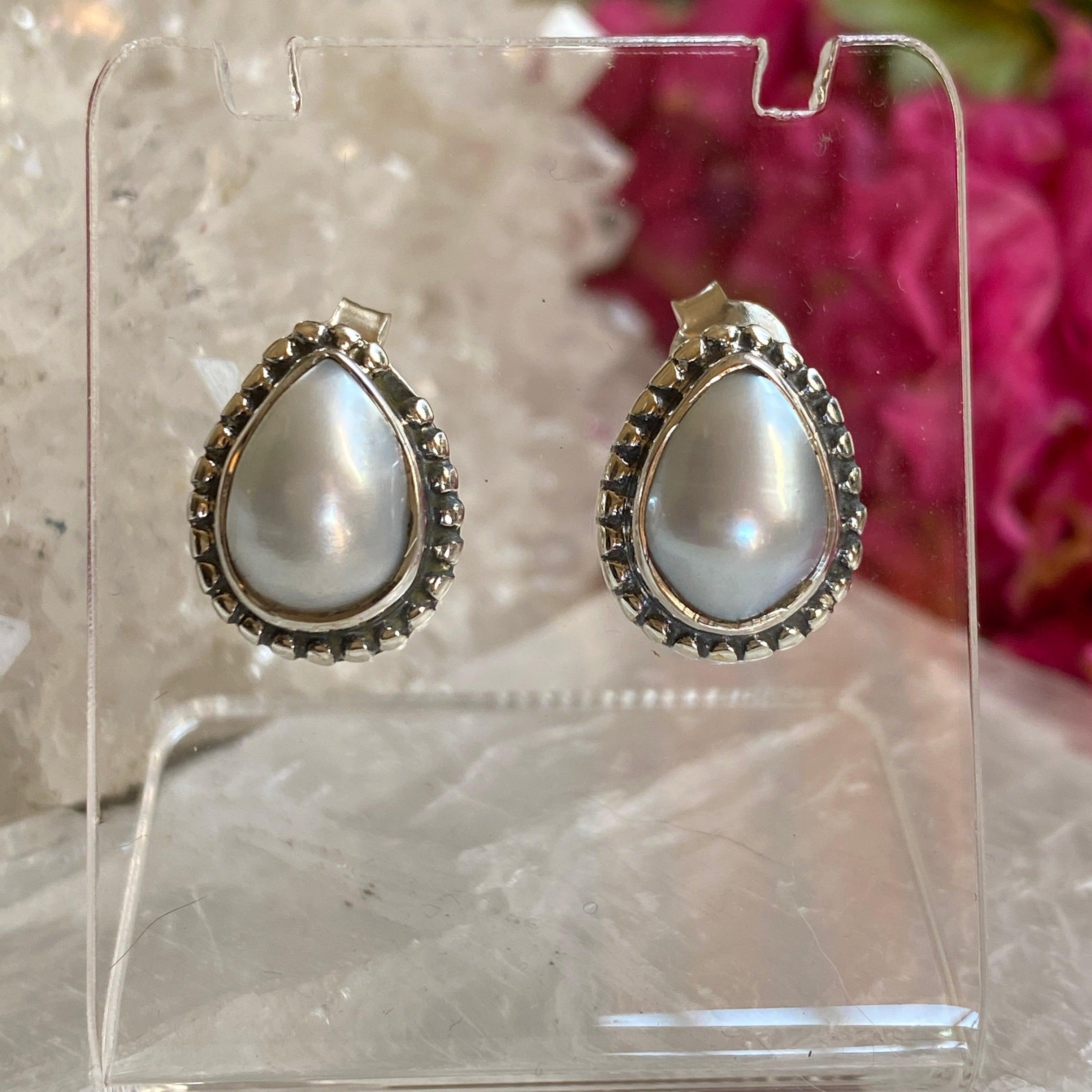 Pearl Teardrop Cabochon Stud Earrings - Elegant White Pearl Jewelry for Women, Gift for Her - Perfect for Weddings, Parties & Special Occasions