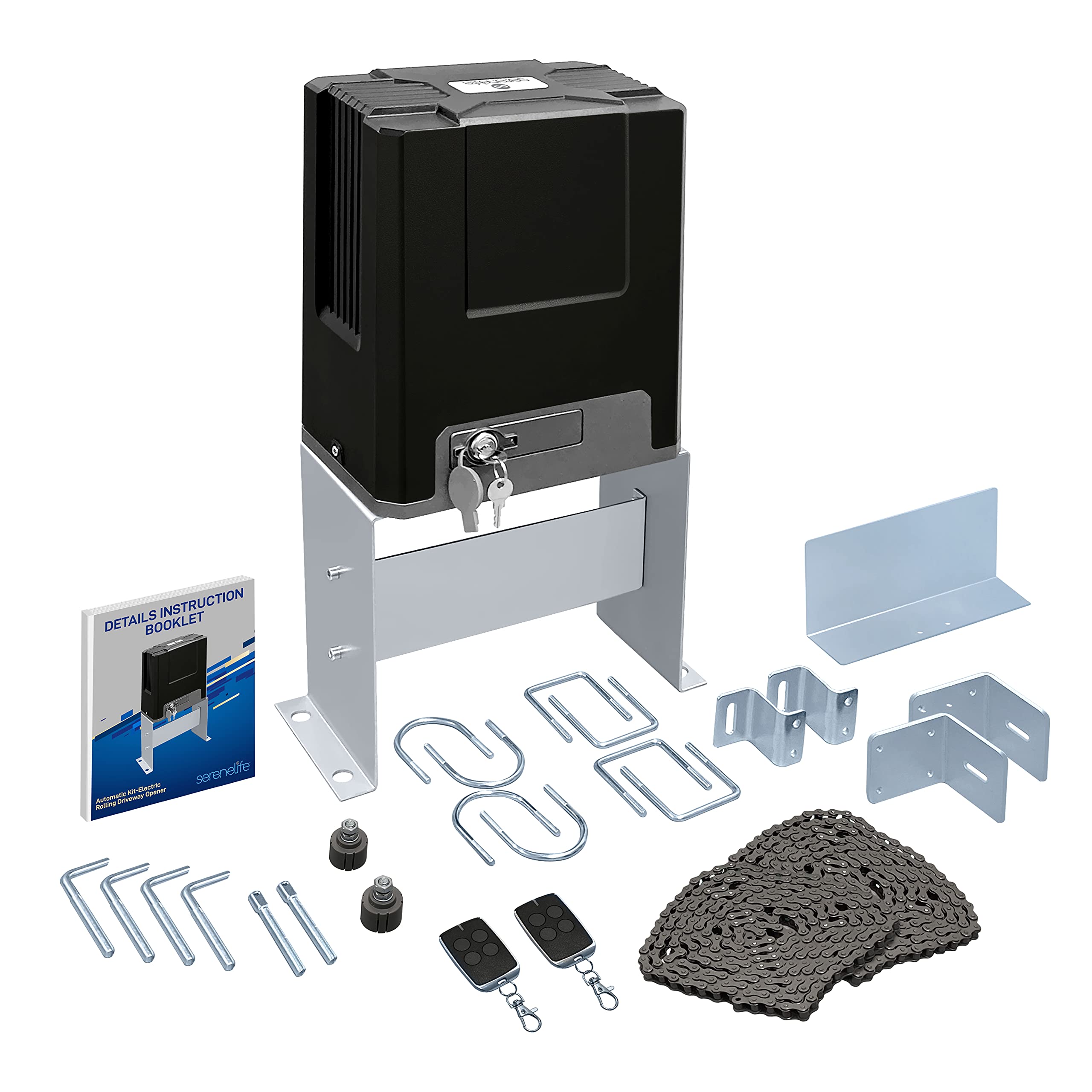 SereneLife Automatic Electric Rolling Driveway Gate Opener Kit with Complete Hardware Security System, 2 Remotes, Auto-Close Function - Fits Sliding Gates Up to 26 Ft & 1,322 Lb - SereneLife SLGATEOP (Standard) - Perfect for Home Security, Driveway Access Control & Commercial Property Protection