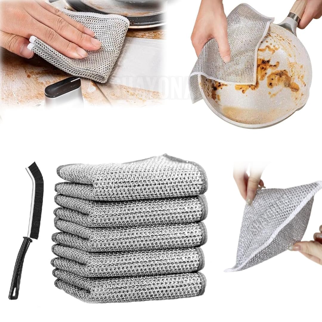 10 Pack SHAYONAM Non-Scratch Wire Dishcloths - Reusable Multipurpose Dishwashing Rags for Wet & Dry Cleaning - Easy Rinse Kitchen Cleaning Cloths for Sinks, Pots, Pans & Countertops - Perfect for Daily Dishwashing & Tough Stain Removal