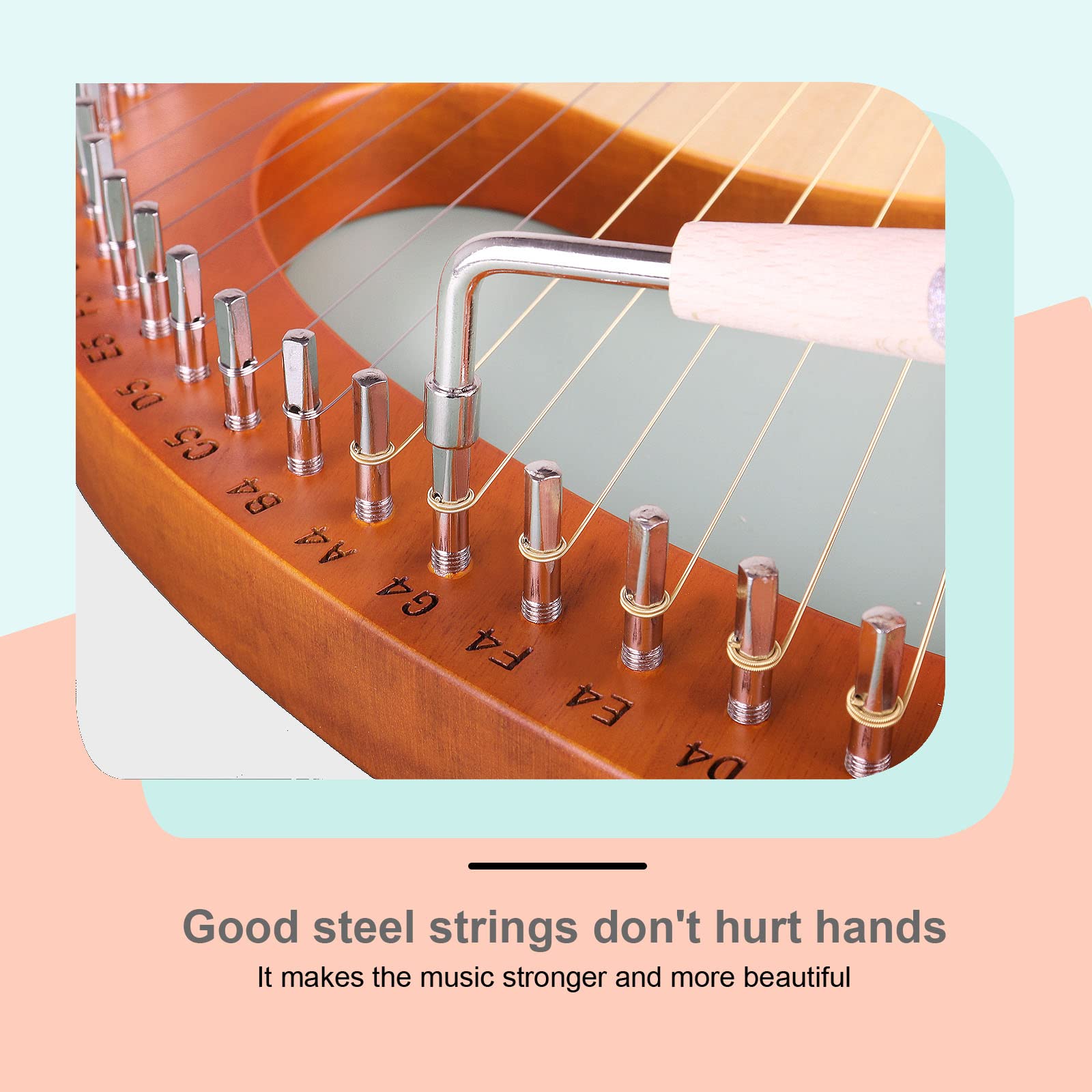 Mr.Power 21-String Lyre Harp with Tuning Wrench, Replacement Strings & Gig Bag - Natural Wood Musical Instrument for Beginners & Music Lovers | Perfect Gift for Friends, Home Decor, Meditation & Music Therapy
