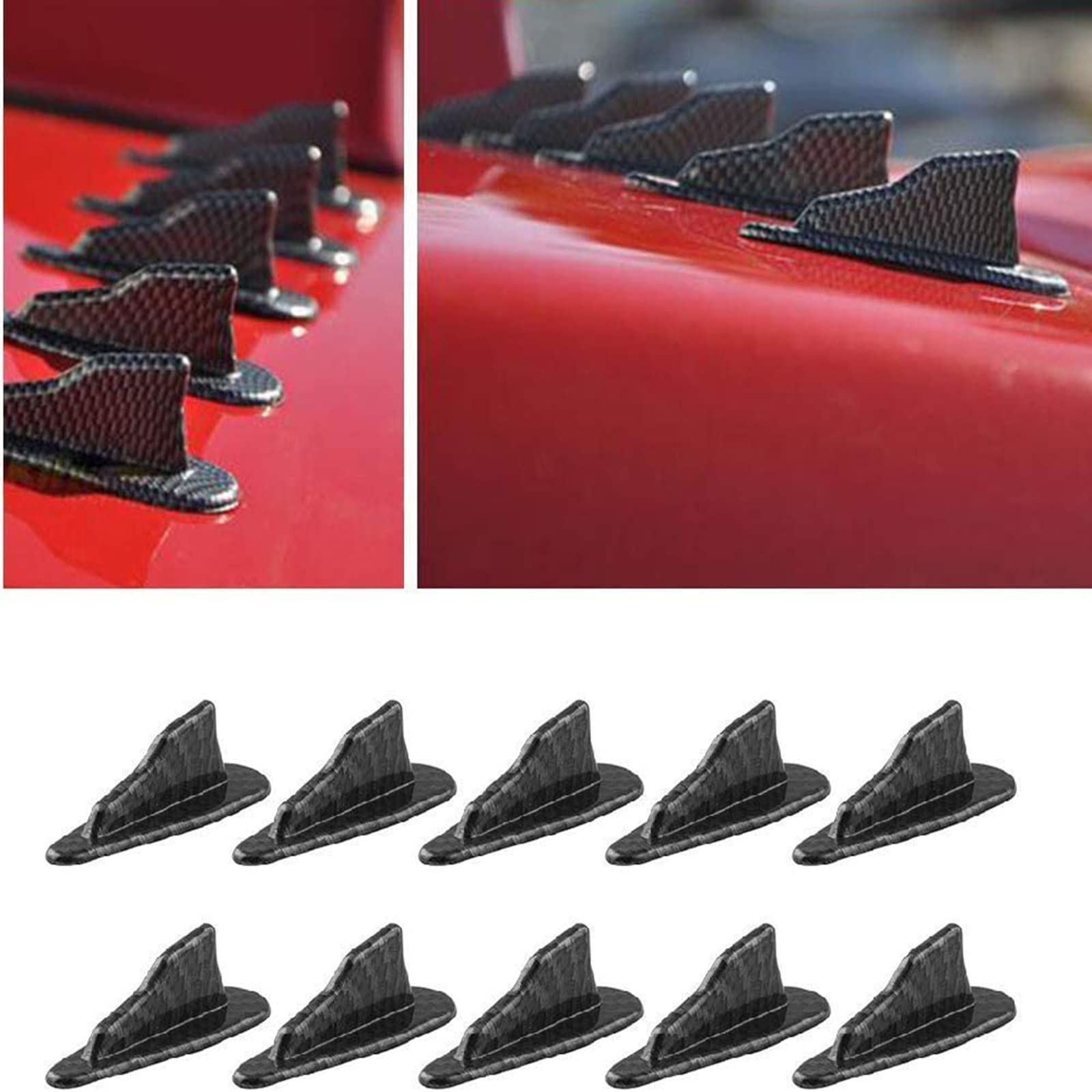 RULLINE 10-Piece Shark Fin Diffuser Kit - Universal Roof Spoiler Wing & Air Vortex Generator - Carbon Fiber Design for Enhanced Aerodynamics | Perfect for Car Enthusiasts & Performance Upgrades