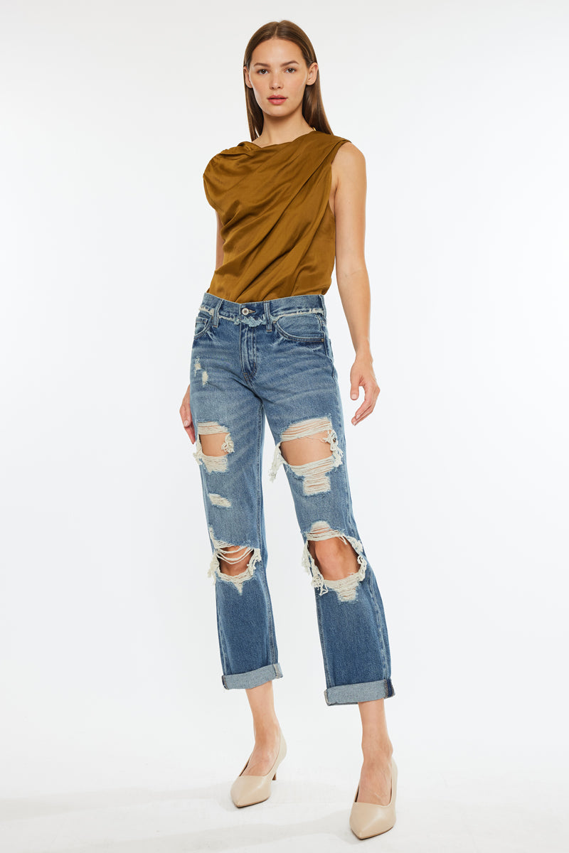 Janelle Mid Rise Boyfriend Jeans - Women's Relaxed Fit Denim Pants for Casual Wear | Perfect for Everyday Outfits, Weekend Errands & Coffee Dates