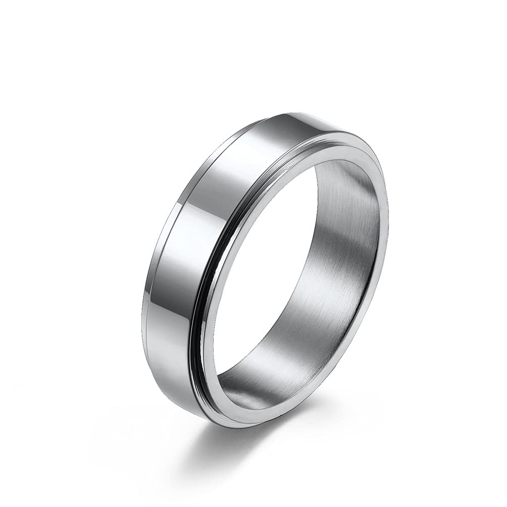 8MM & 6MM Stainless Steel Spinner Fidget Ring - Free Engraving, Wedding Band, Promise & Engagement Ring for Couples - Stress Relief Anxiety Spinning Ring Gift for Boyfriend & Girlfriend | Perfect for Proposals, Anniversaries, and Everyday Wear