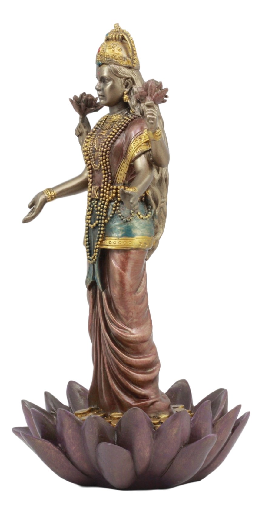 Ebros Hindu Goddess Lakshmi Standing on Lotus Blossom Statue - Deity of Good Fortune, Abundance & Spiritual Well-Being - Perfect for Home Altar, Yoga Studio Decor & Spiritual Gift