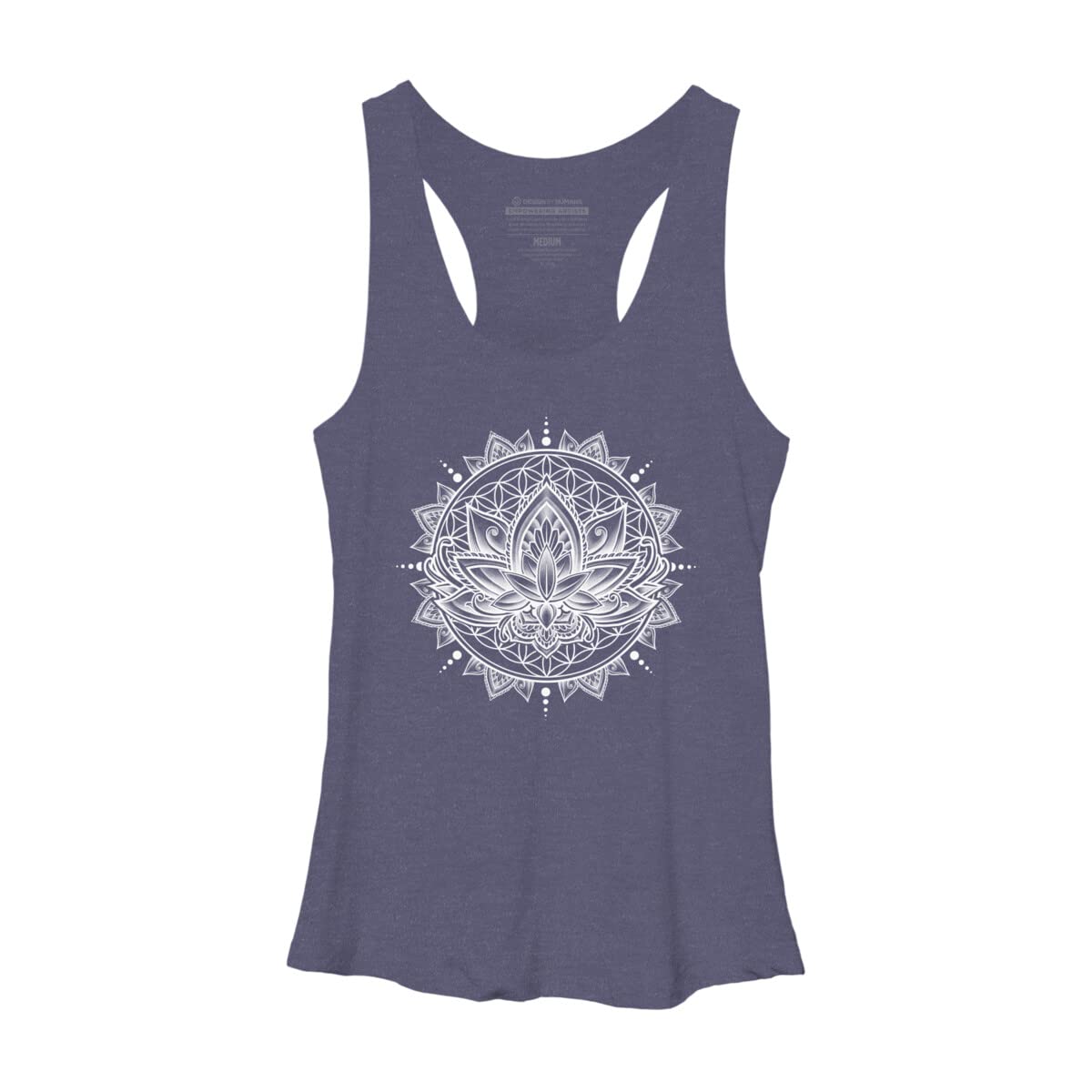 Design By Humans Women's Lotus Mandala White Racerback Tank Top - Yoga & Summer Casual Wear - Breathable Comfort Fit for Women