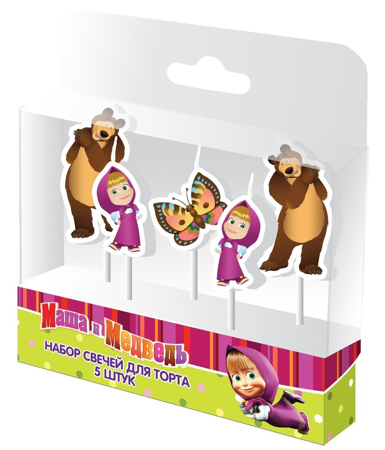 Masha and the Bear Birthday Party Supplies - Set of 5 Festive Figure Candles with Cake Topper for Kids' Holiday Celebrations | Perfect for Birthday Cakes, Themed Parties, and Children's Events