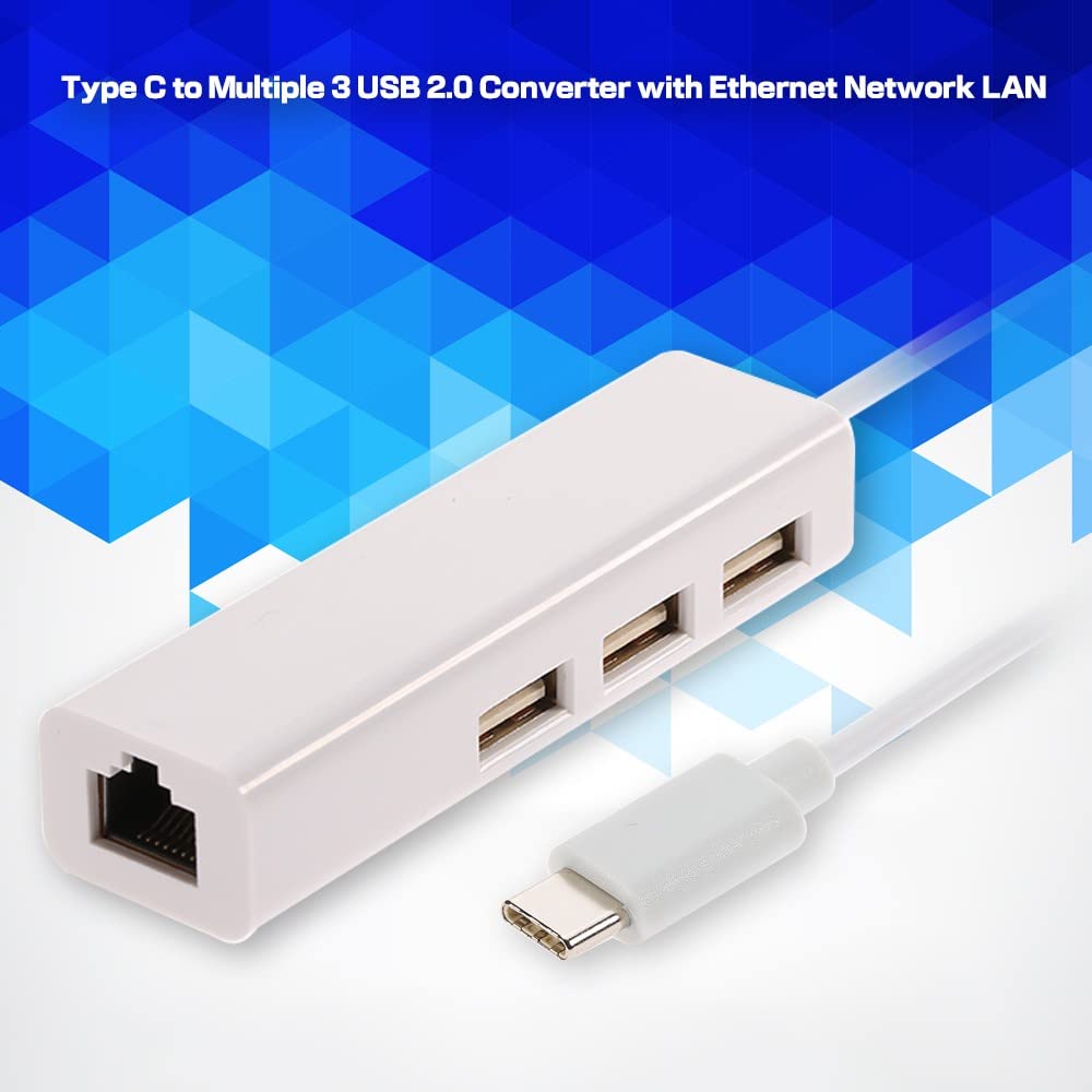 JSER USB-C 3-Port Hub with Ethernet Adapter for Laptop & Desktop
