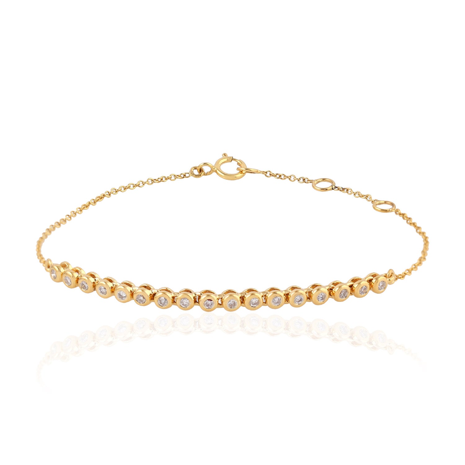 18K Solid Gold Bezel Set Diamond Bracelet - Flexible & Fixed Designer Jewelry for Women, Perfect Gift for Anniversary, Wedding & Special Occasions