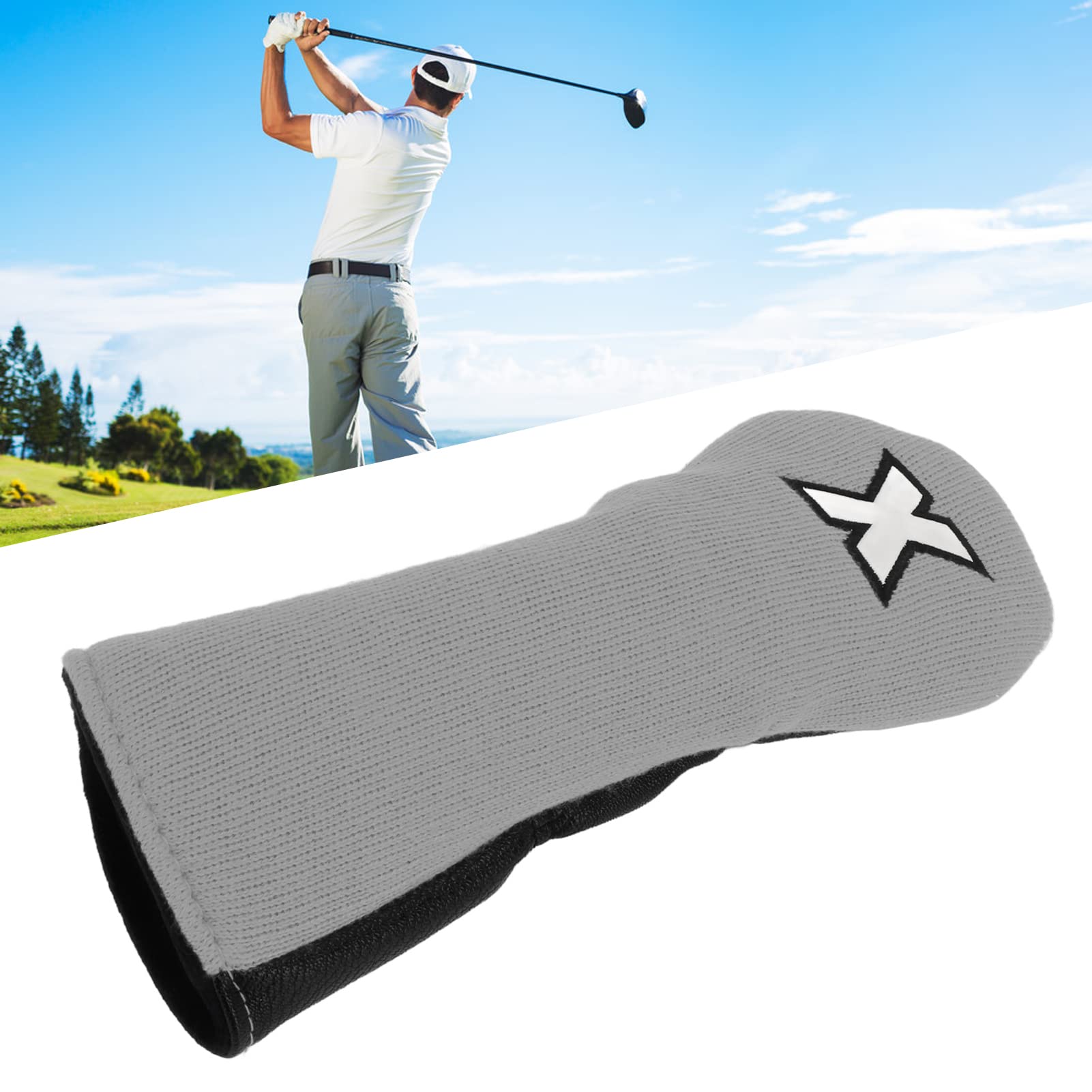 Premium Golf Club Head Covers - 8.9x3.7in Leather & Fabric Hybrid Wood Covers with X Pattern Design for Men & Women | Ideal for Driving Range Practice, Course Play & Club Protection