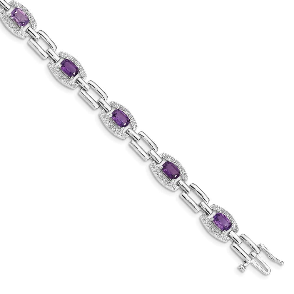 925 Sterling Silver Amethyst & Diamond Bracelet for Women | Elegant Fine Jewelry Gift for Her | 7