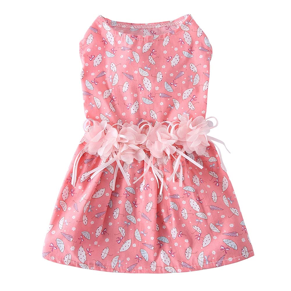 Oncpcare Pink Floral Lace Dog Dress - Princess Costume for Small Dogs & Cats | Summer Pet Outfits for Puppies & Female Pets | Perfect for Parties, Photo Shoots & Special Occasions