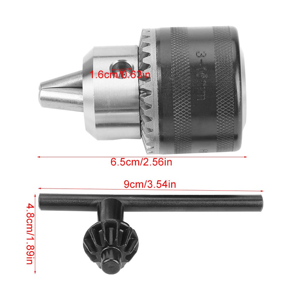 Hilitand 3-16mm Drill Chuck with Mini Key - B16 Arbor for Power Drills, Lathes & Drill Presses | Perfect for Woodworking, Metalworking & DIY Projects