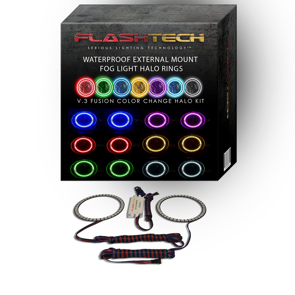 Flashtech LED RGB Multi-Color Waterproof Halo Ring Fog Lights Kit for 2010-2013 Chevrolet Camaro | DRL Daytime Running Lights & Off-Road Adventure Lighting