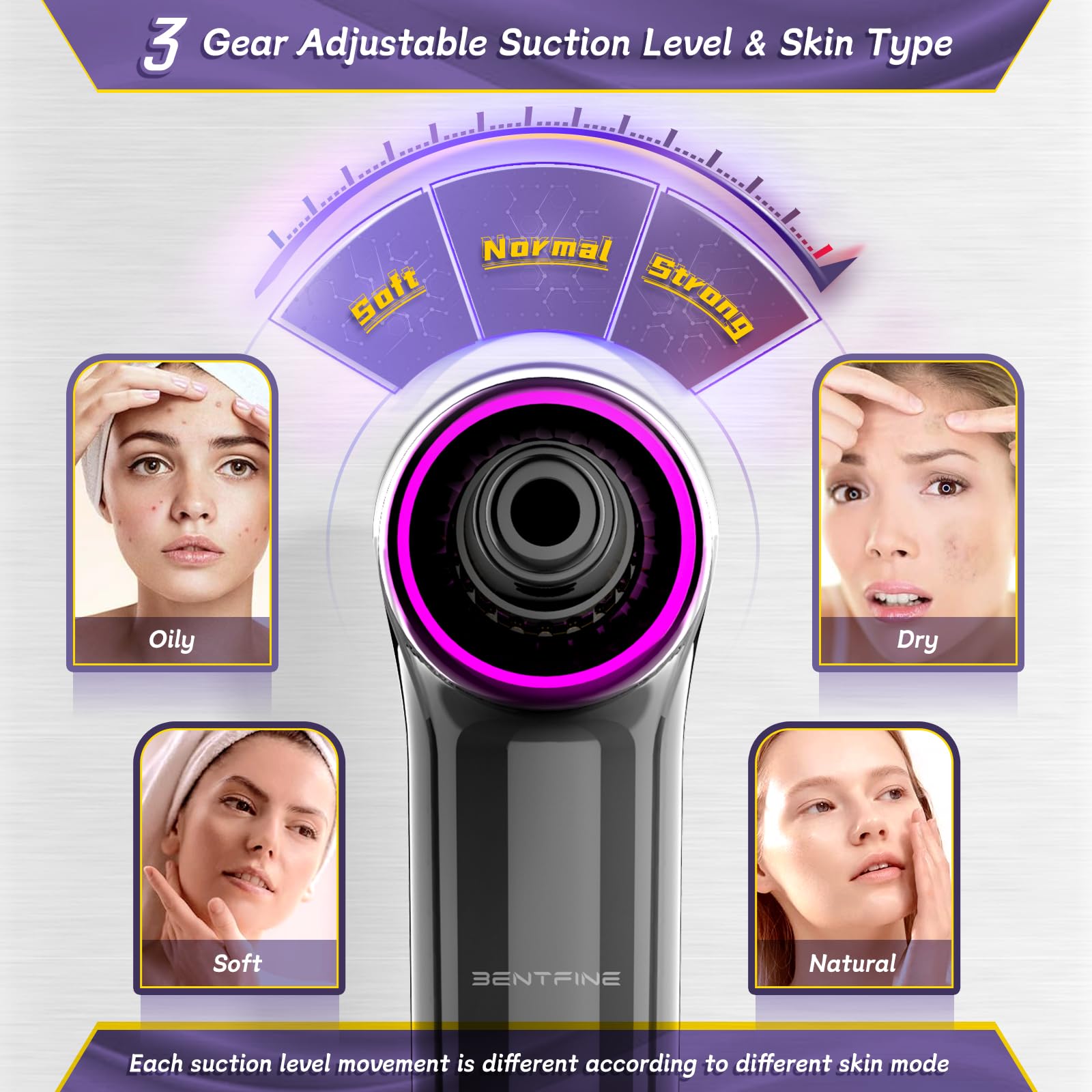 Blackhead Remover Vacuum - 2-in-1 Electric Facial Pore Cleaner with Heating Mode, 5 Attachments & 3 Suction Levels | Professional Comedone Extractor Kit for Deep Cleansing (Grey) | Perfect for At-Home Spa Days & Acne-Prone Skin Care