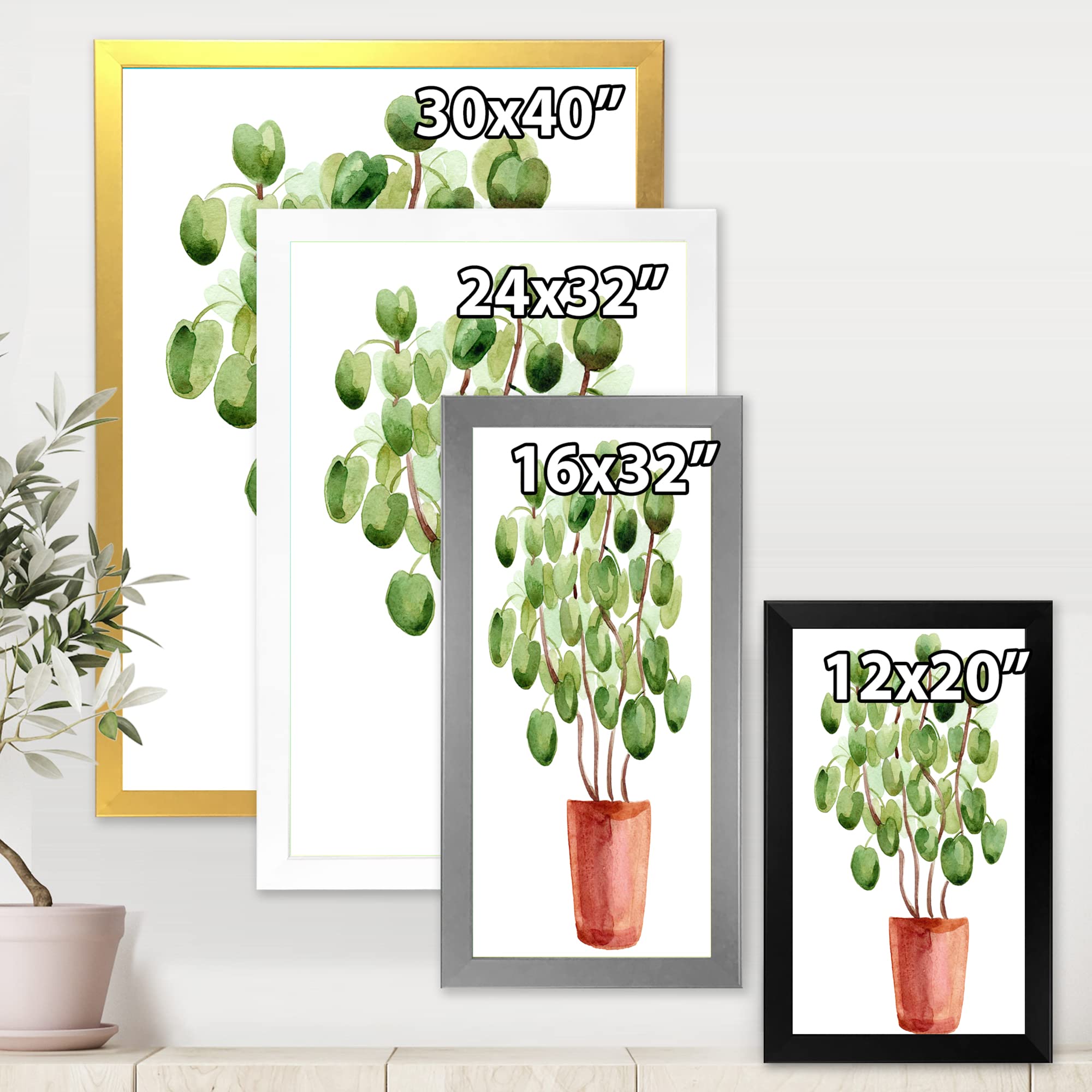 Chinese Money Plant in Ceramic Pot - Traditional Framed Wall Art Decor for Home & Office | Feng Shui Indoor Plant Gift Idea